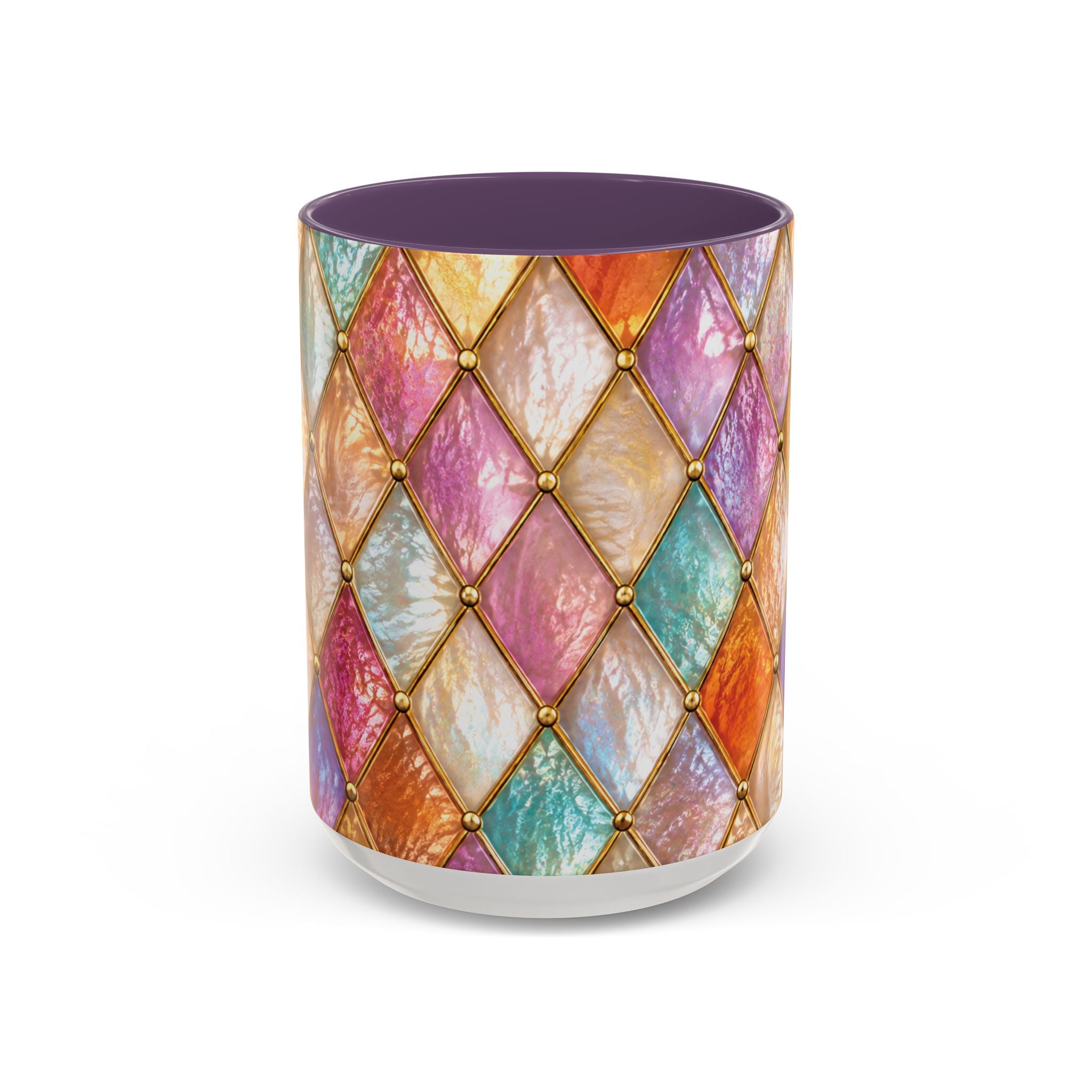 Colorful Jewel-Quilt Accent Coffee Mug — Vibrant Stained-Glass Pattern (11/15oz) Gift for her
