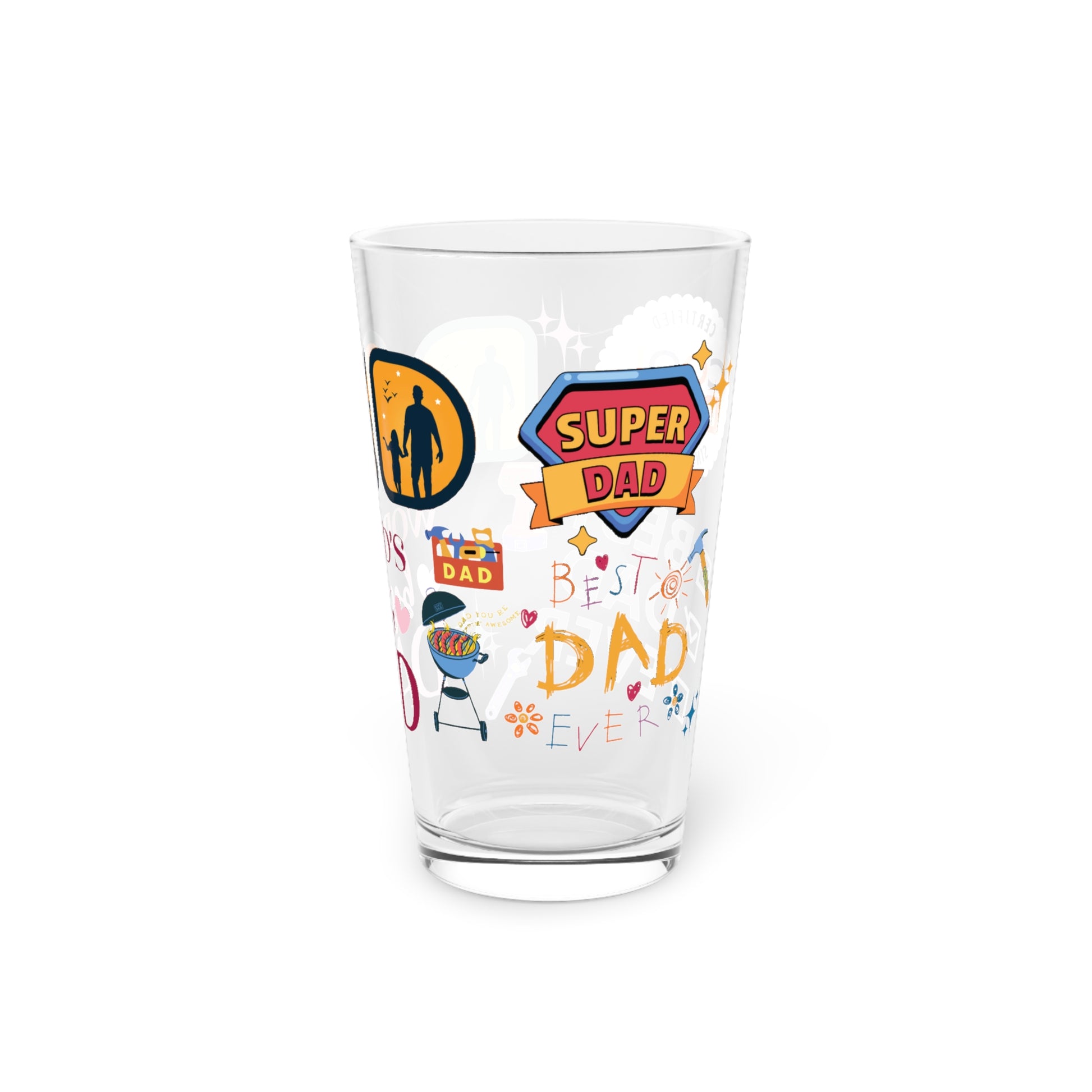 Super Dad 16oz Pint Glass Fun & Functional Drinkware Gift for Dads, Clear BPA-Free Glass, Perfect for Father’s Day, BBQs, Game Day & Everyday Cheers