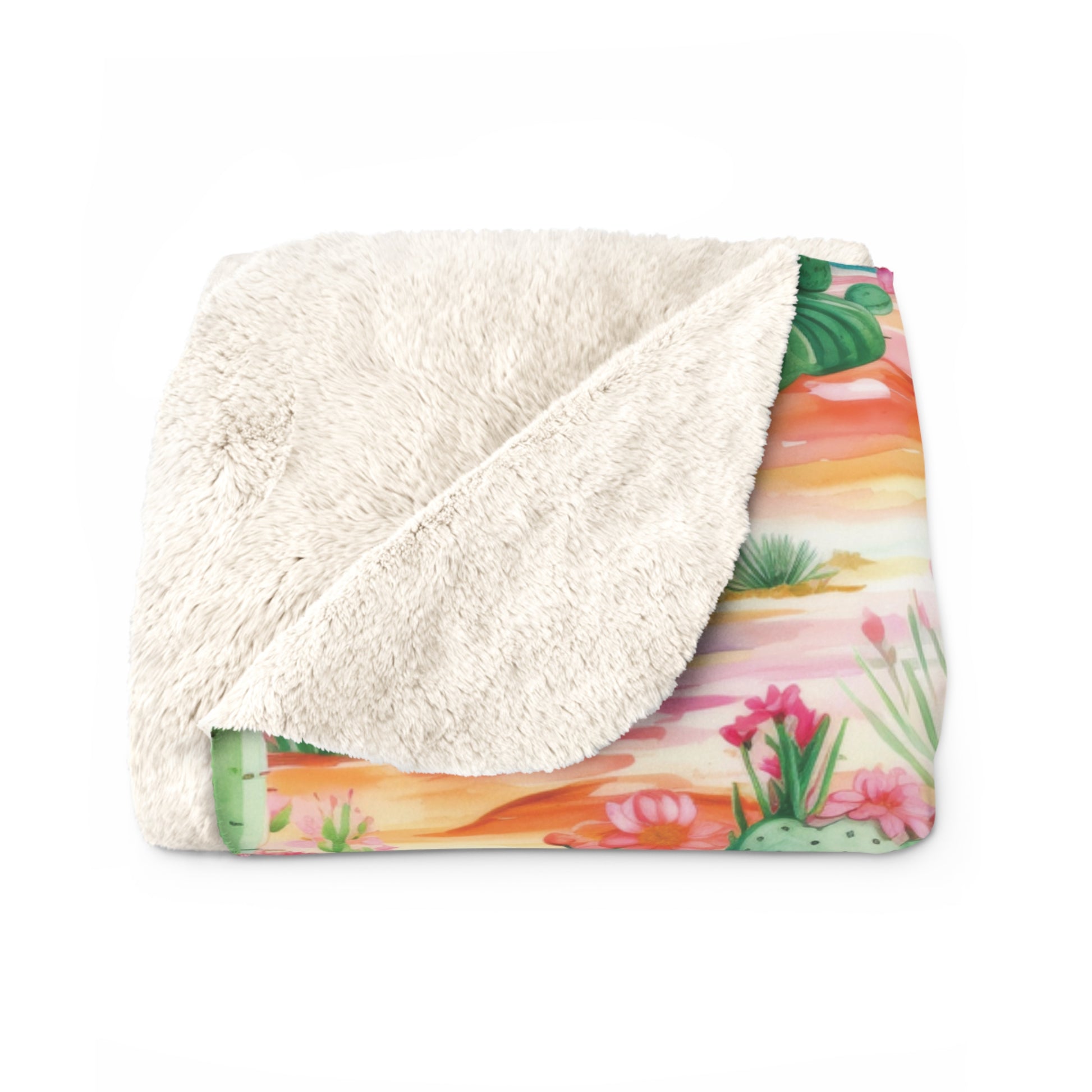 Pink and Mint Green Cactus Flowers Fleece Blanket - Soft, Cozy, Nature-Inspired Throw | Stylish Home Décor or Gift for Comfort and Warmth - MRSBYVALLE