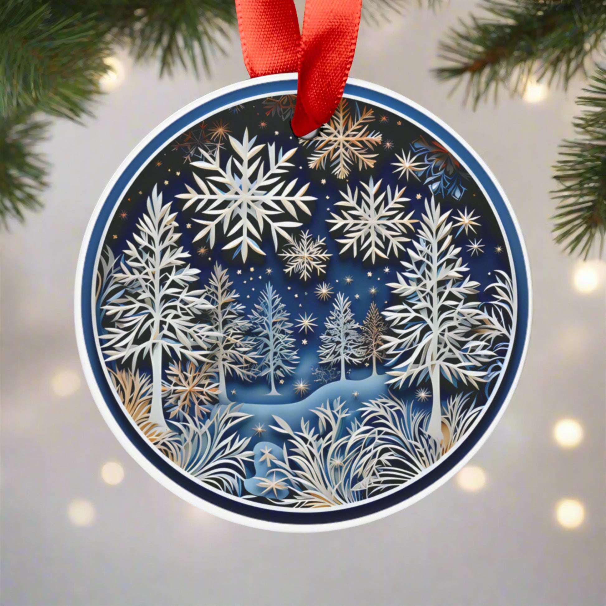 Elegant Navy Christmas Acrylic Ornament with Ribbon Perfect Holiday Decoration and Gift Durable Holiday Keepsake | Charming Winter Design | Ideal for Tree Trimming and Gift Giving - MRSBYVALLE