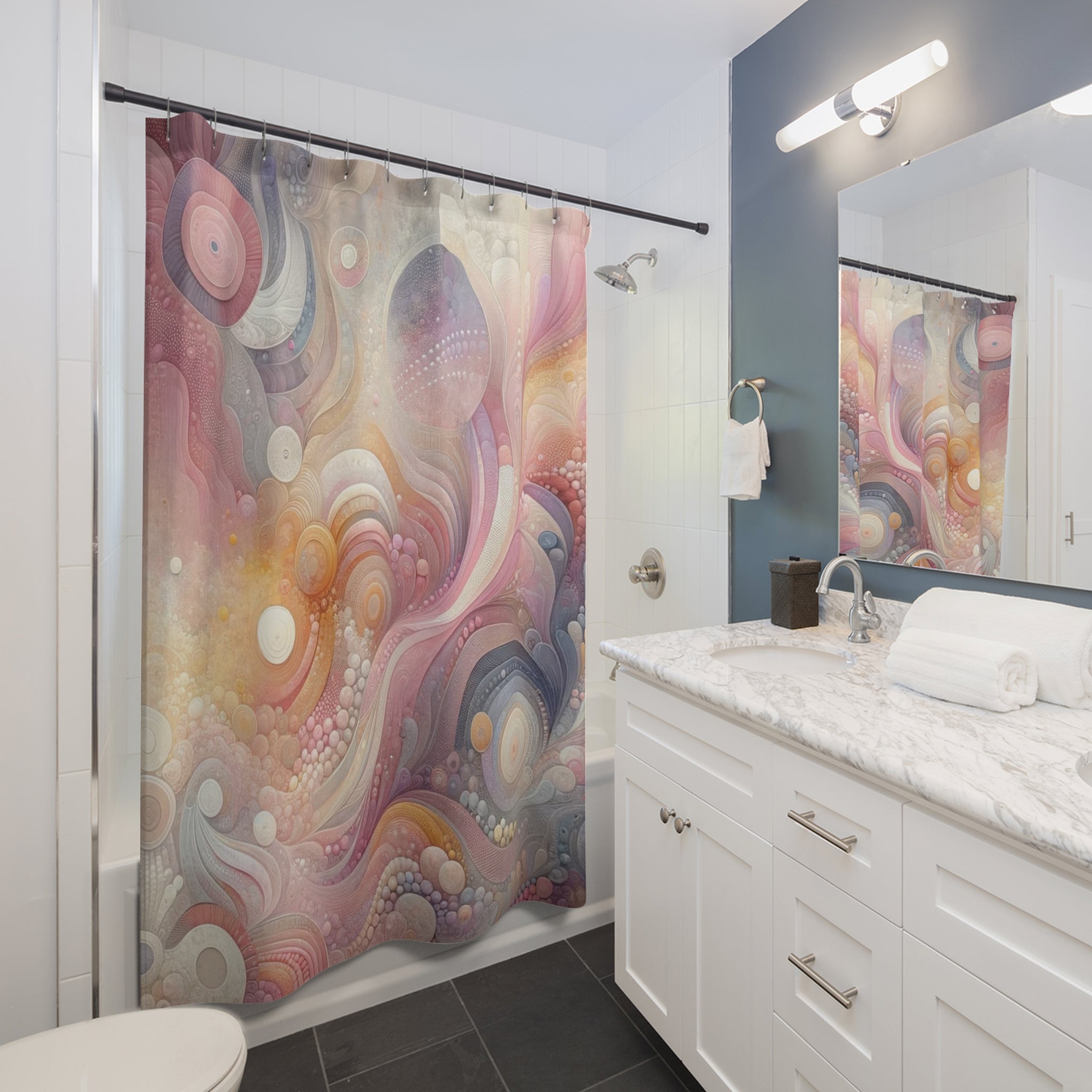 Abstract Elegant Pink Pastels Shower Curtain Luxurious Bathroom Decor, Ideal Housewarming Wedding Gift for Mom New House Gift Newlywed.