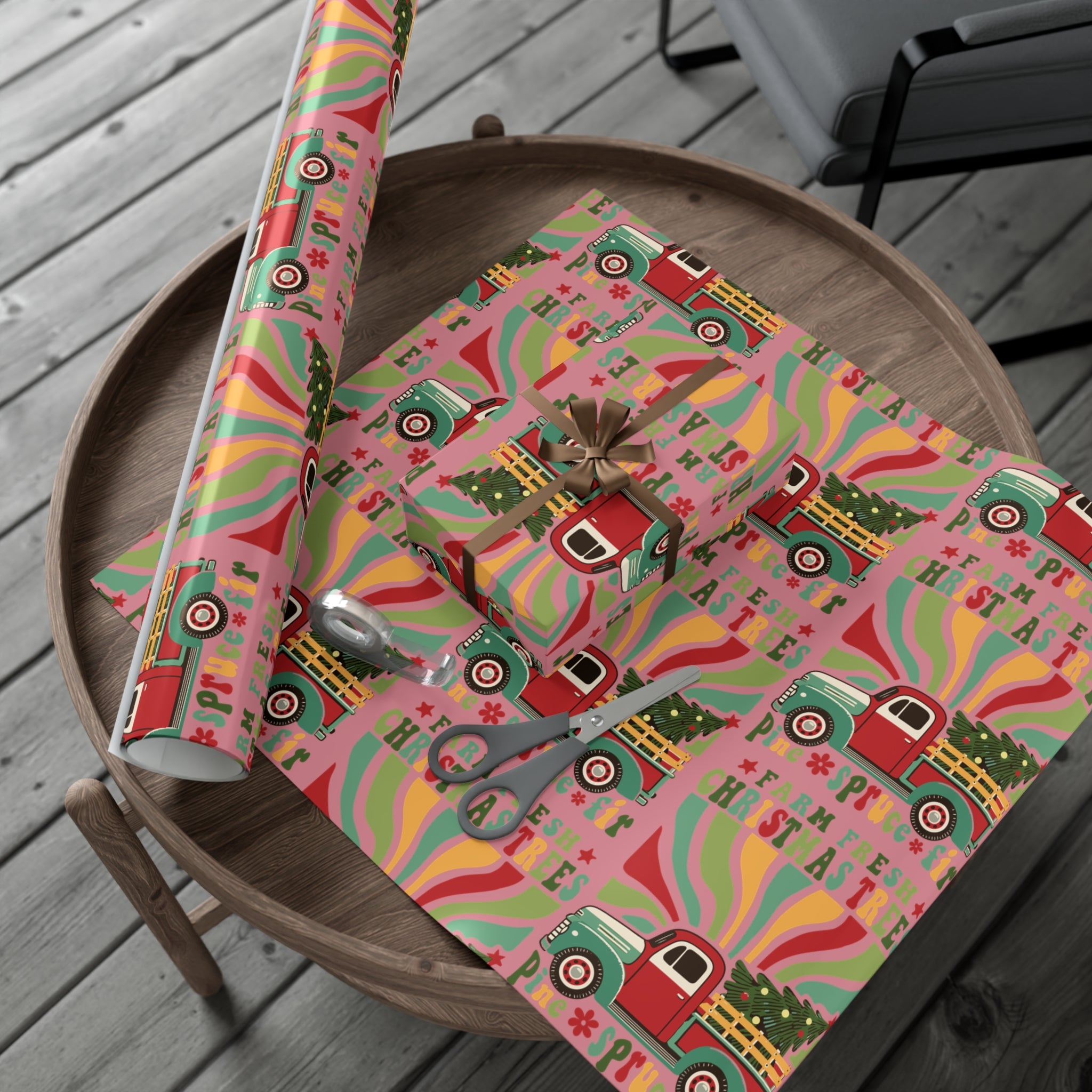 Christmas Retro Boho Pickup Wrapping Paper Holiday Gift Wrap with Perfect for Christmas Presents, Crafting, Holiday Decor Premium Quality Perfect for Gift - MRSBYVALLE