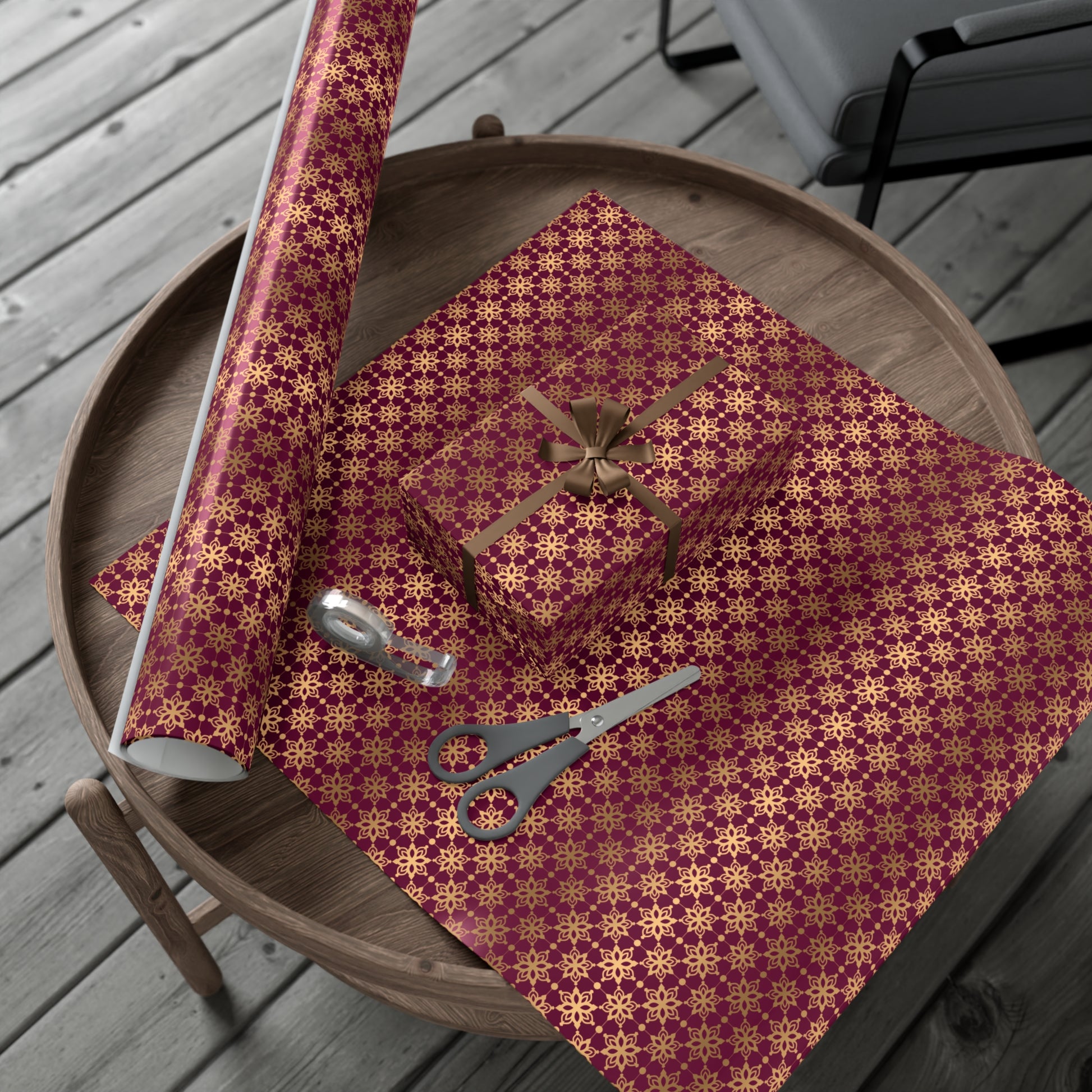 Elegant Luxuries Burgundy Wrapping Paper with Gold Accents Perfect for Christmas Gifts, Weddings, & Special Occasions Premium Quality Gift Wrap for Luxurious Presentation - MRSBYVALLE