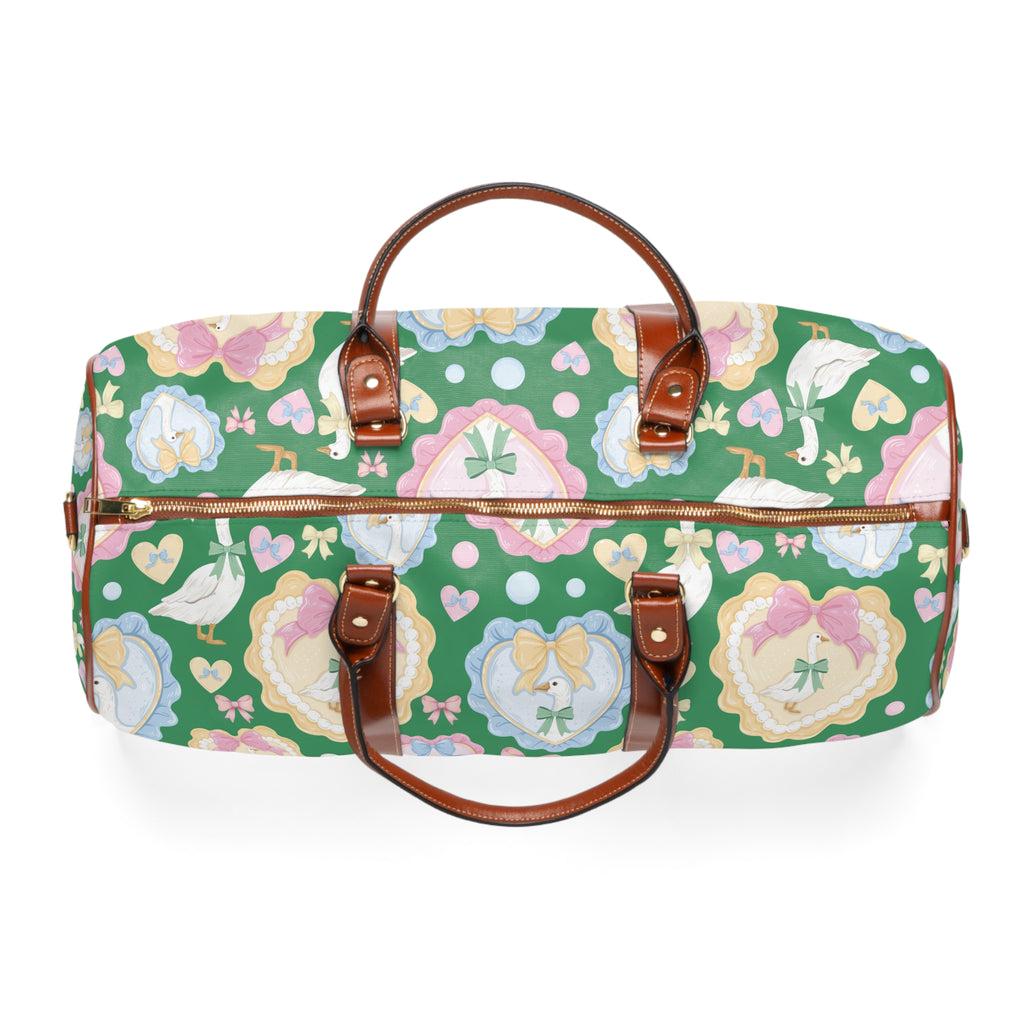 Sac de voyage imperméable vert Oie Cendrillon — Nœuds et cœurs pastel