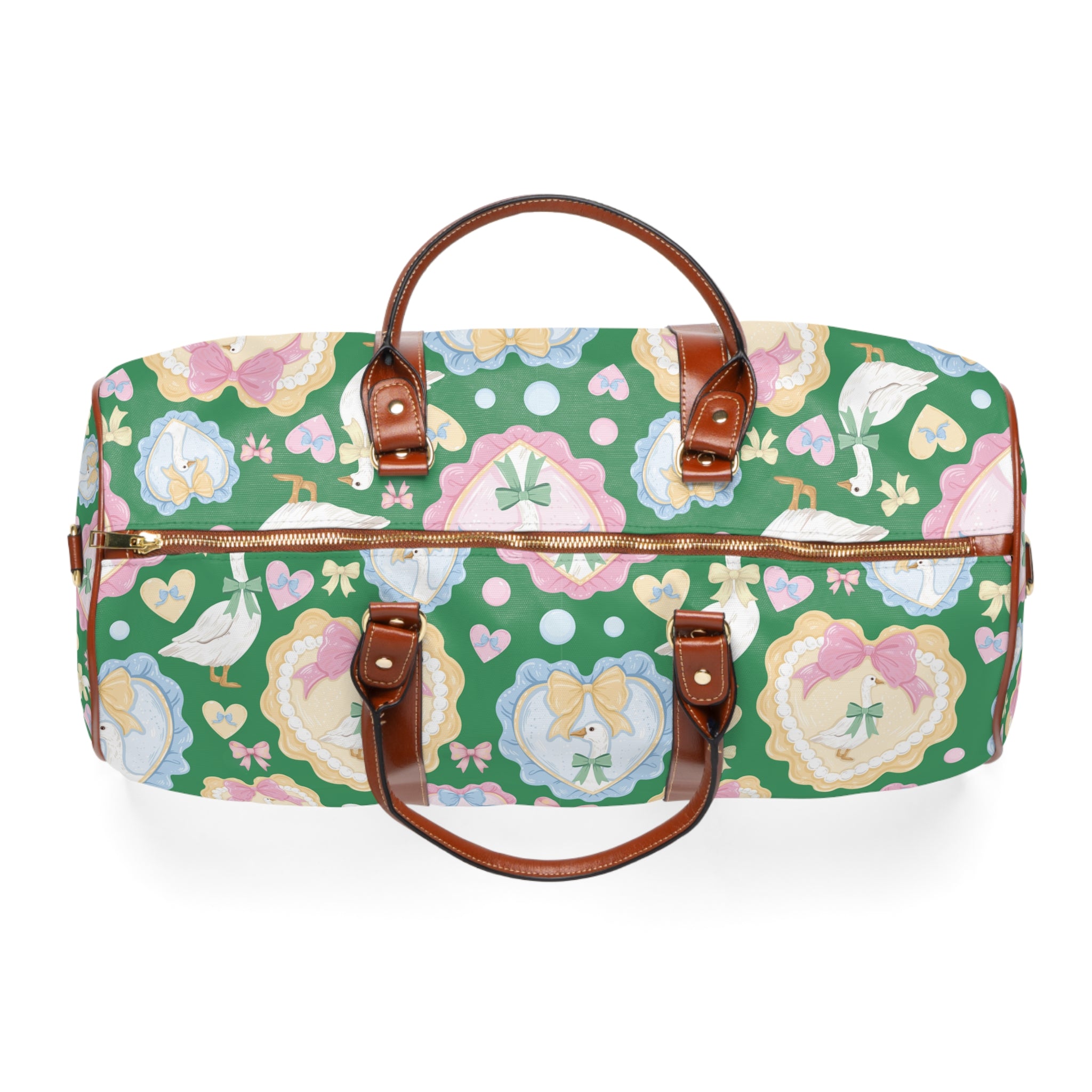 Sac de voyage imperméable vert Oie Cendrillon — Nœuds et cœurs pastel