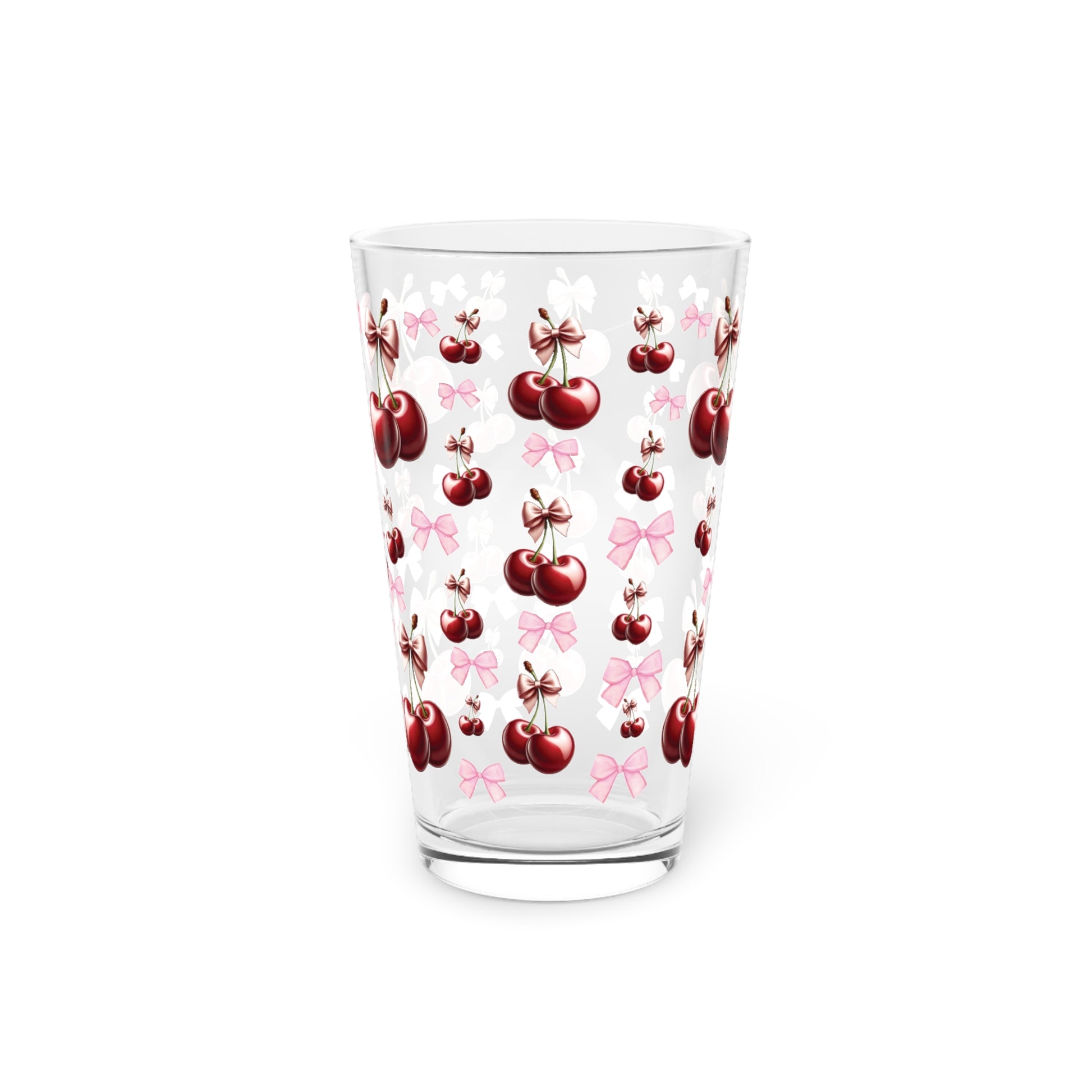 Cherry and Pink Bow 16 oz Pint Glass Elegant Drinkware for Everyday Use | Perfect for Home Perfect for Every Occasion Mother's Day Party Drinkware, Housewarming Perfect Gift Party Drinkware, Cocktail, Wedding Perfect for Parties - MRSBYVALLE