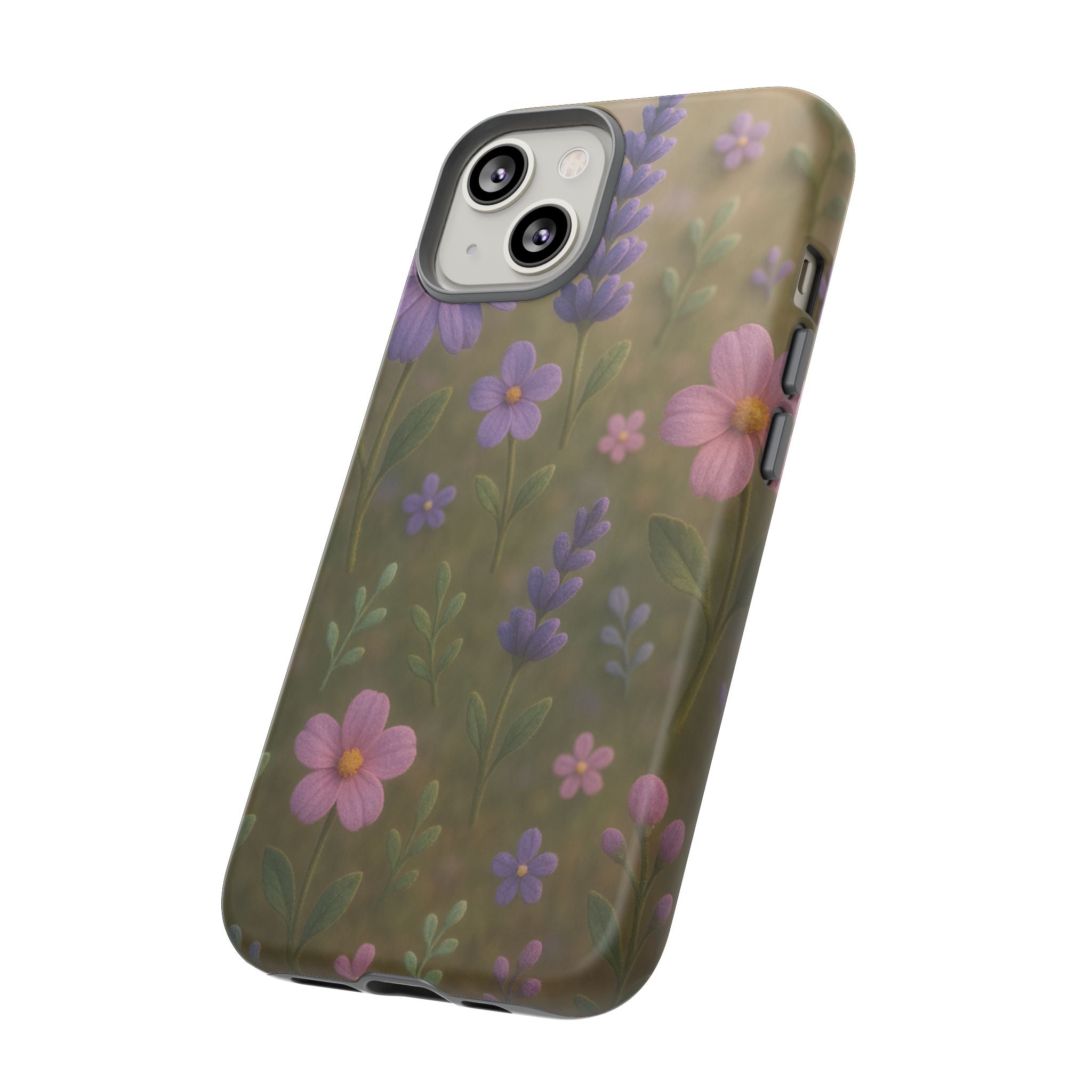 Pastel Flowers 3D Illusion Wildflower Phone Case Cute Pastel Floral Design in Lavender, Pink, Mint Green Aesthetic Protective Case for iPhone and  Android