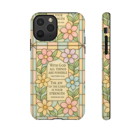 Pastel Stained Glass Bible Verse Phone Case Christian Affirmation Cover, Soft Geometric Design, iPhone Samsung Google, Faith Gift for Her Bible Verse or Affirmation | Protective, Inspirational Gift for Christians