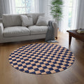 Tapis rond à damiers marine et pêche — Tapis géométrique d'appoint rétro