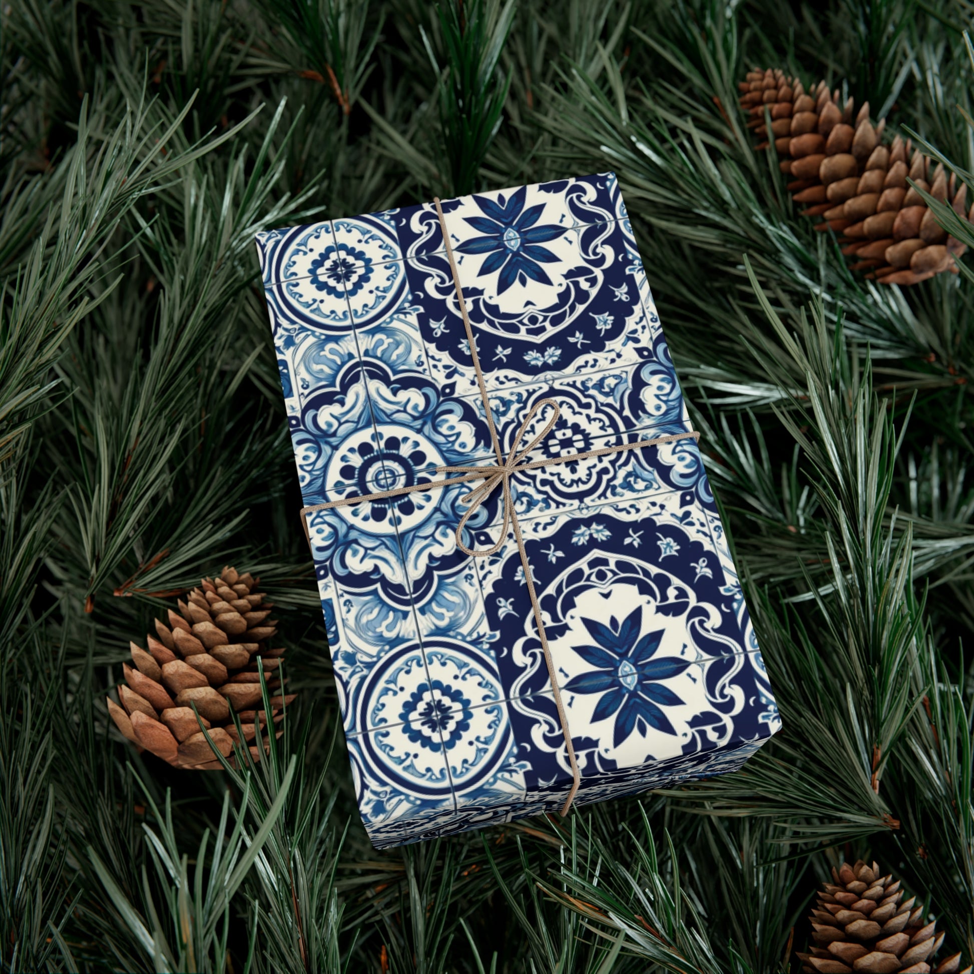 Blue Tile Design Wrapping Paper Pink Elegance Perfect for Gifts Weddings, Bridal Baby Showers, Mother's Day, Christmas All Occasion - MRSBYVALLE