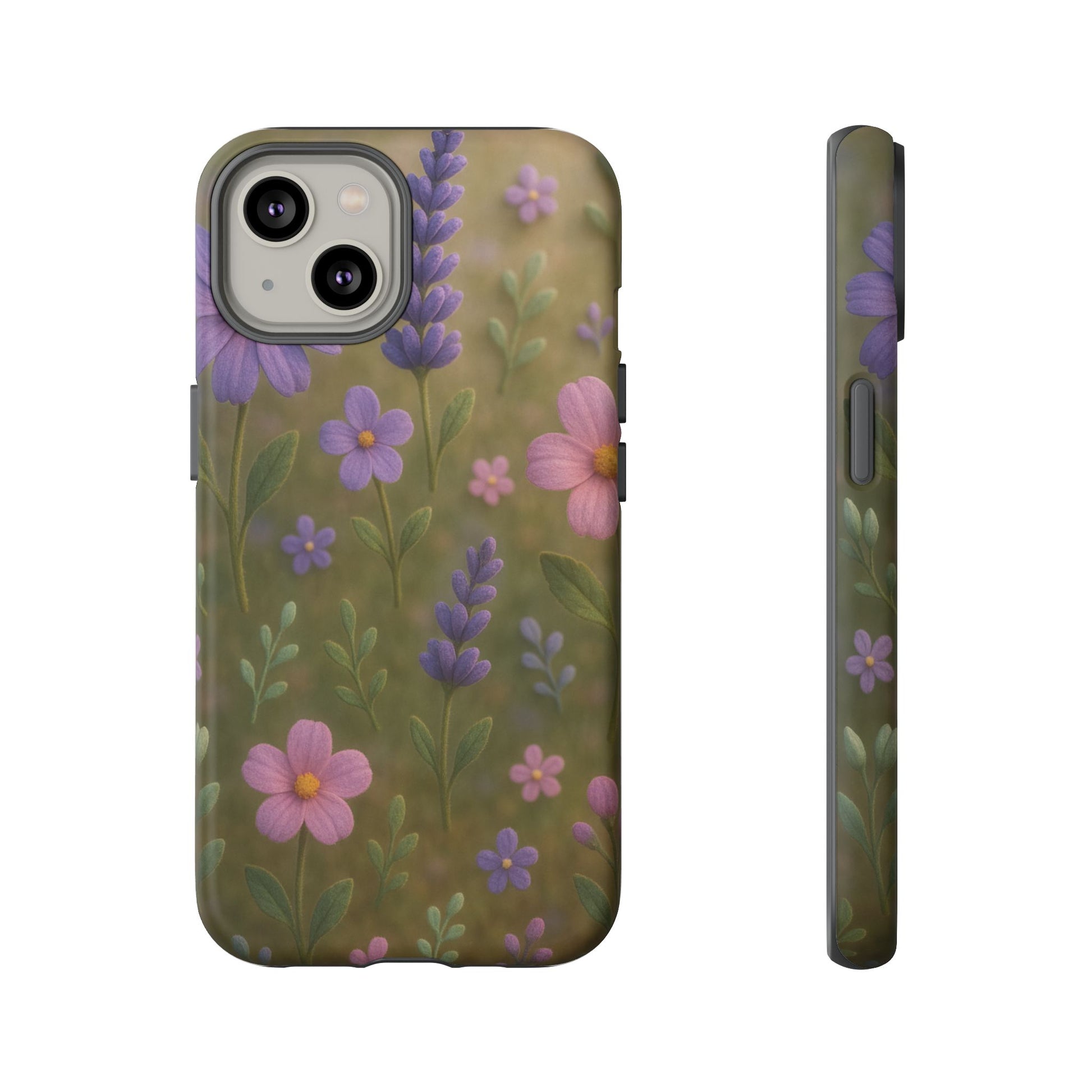 Pastel Flowers 3D Illusion Wildflower Phone Case Cute Pastel Floral Design in Lavender, Pink, Mint Green Aesthetic Protective Case for iPhone and  Android