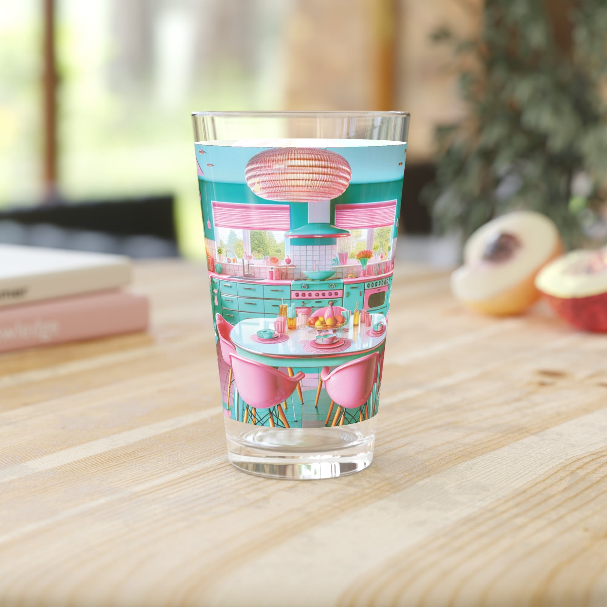 Atomic Kitty Cat, Mid Century Modern 50's MCM Pink  and Aqua 16oz Pint Glass 50s, Party Drinkware, Cocktail Pint Glass, Perfect Christmas Perfect for Parties - MRSBYVALLE