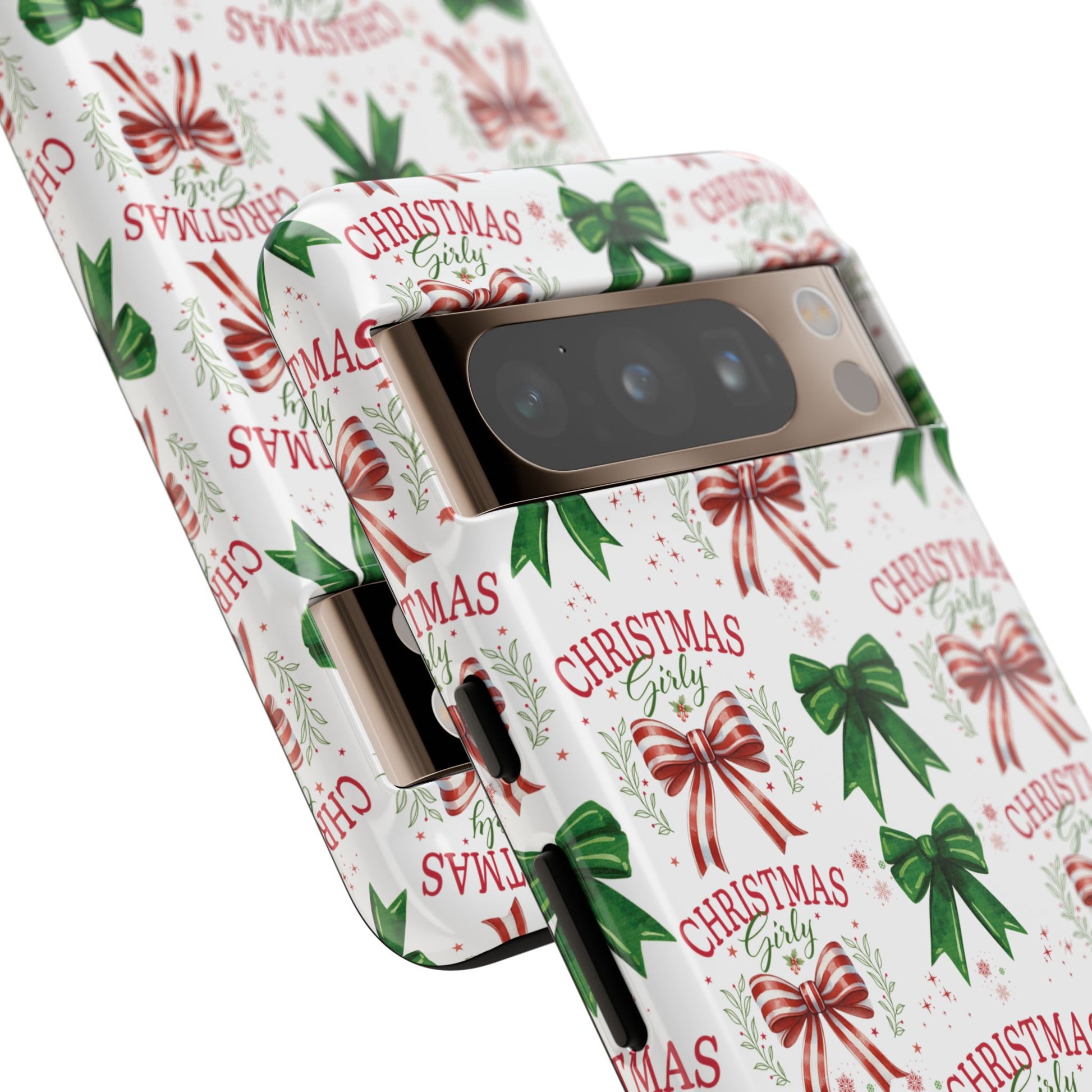 Girly Christmas Coquette Bows Pastel Phone Case for iPhone 17 16 15 23 Samsung, and Pixel | Stylish Protective Cover Gift for Her Perfect for Floral Lover
