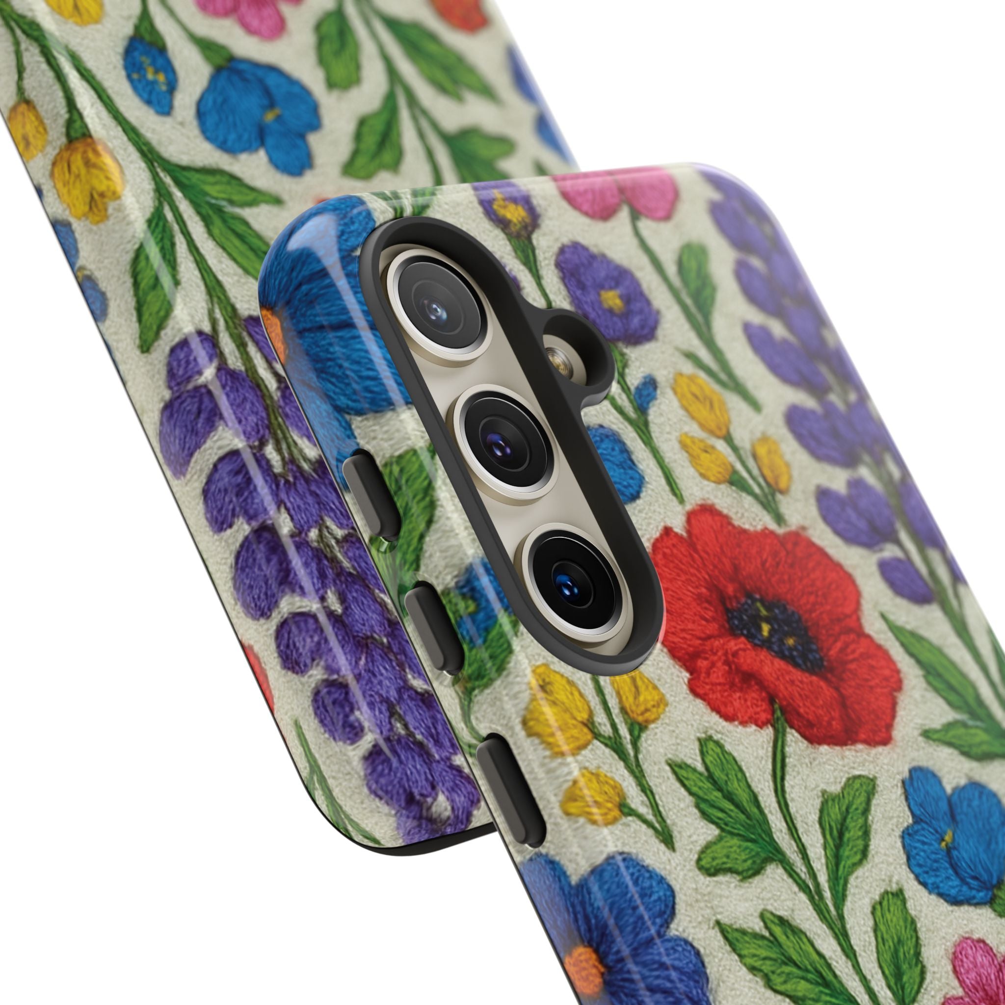 Bright 3D Illusion Wildflower Phone Case Cute Floral Design in Red, Pink, Blue – Aesthetic Protective Case for iPhone and  Android