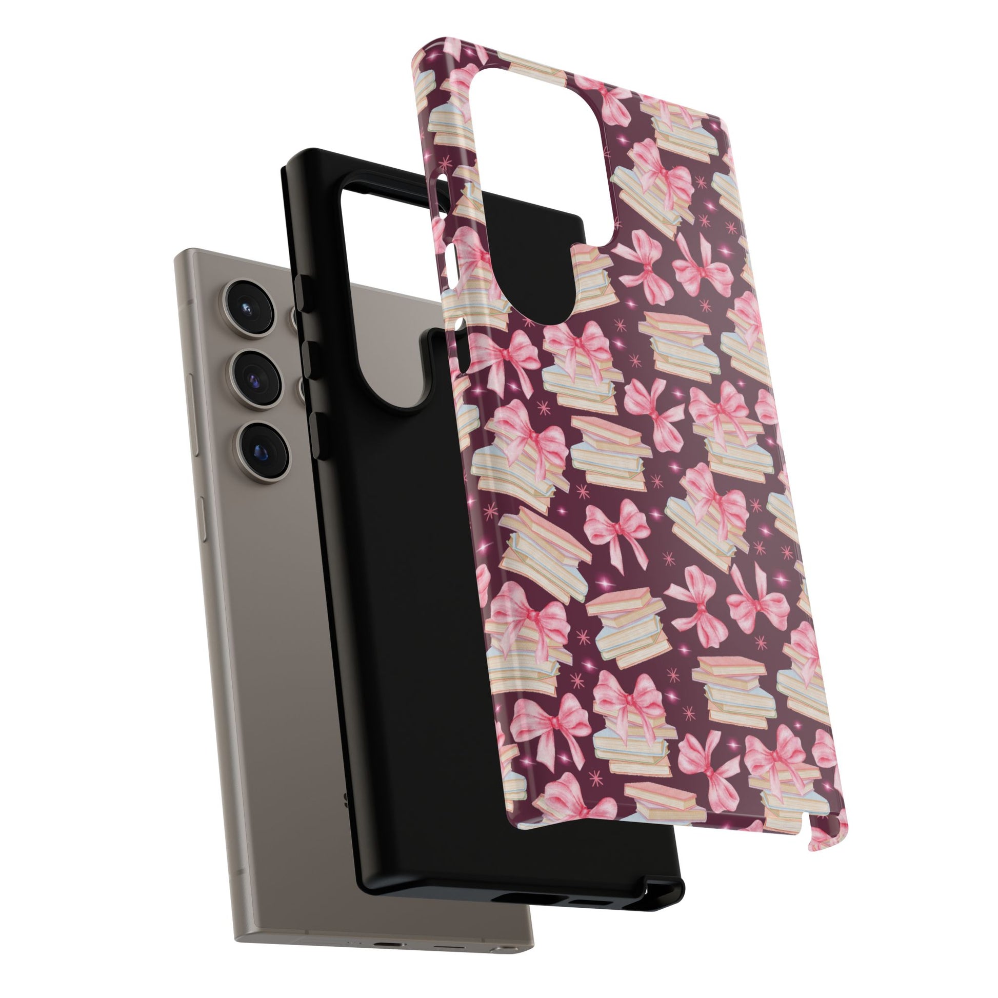 Coquette Pink Bows & Books Phone Case for iPhone 16 15 14 13 12  21 23 Samsung, and Pixel | Stylish Protective Cover Gift for Her Perfect for Floral Lover