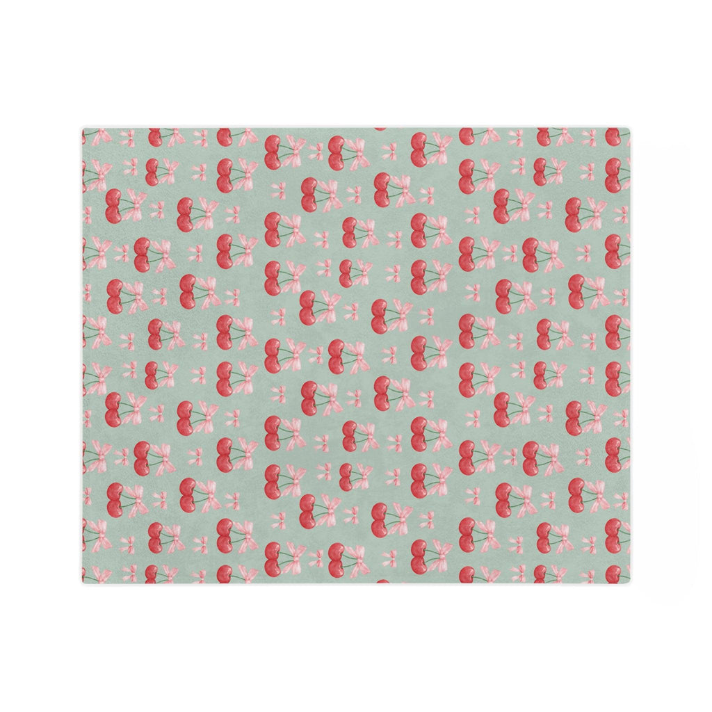 Cherry & Pink Bow Velveteen Throw Ultra-Soft Microfiber Comfort Blanket, Perfect for Snuggling & Decor, Cozy All-Season Warmth, Blanket Luxurious Comfort Meets Enchanting Design Housewarming Gift Throw - MRSBYVALLE
