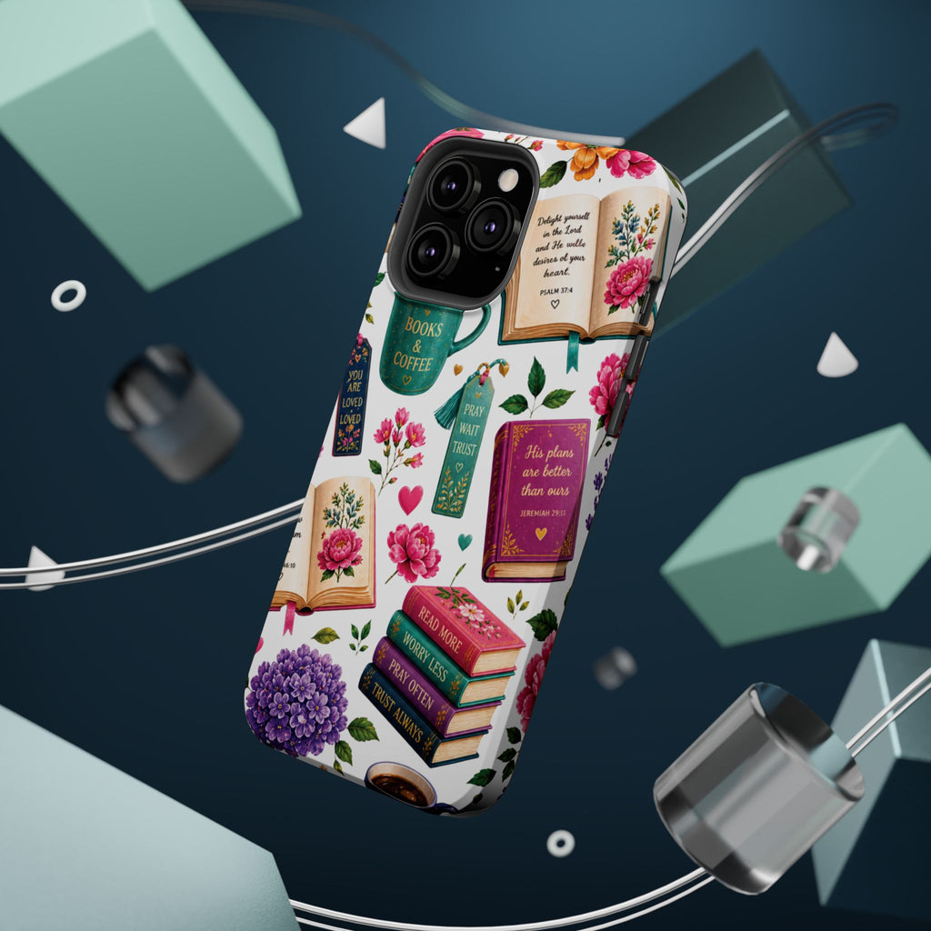 Christian Books & Coffee Phone Case — Magnetic Impact-Resistant Christian Gift