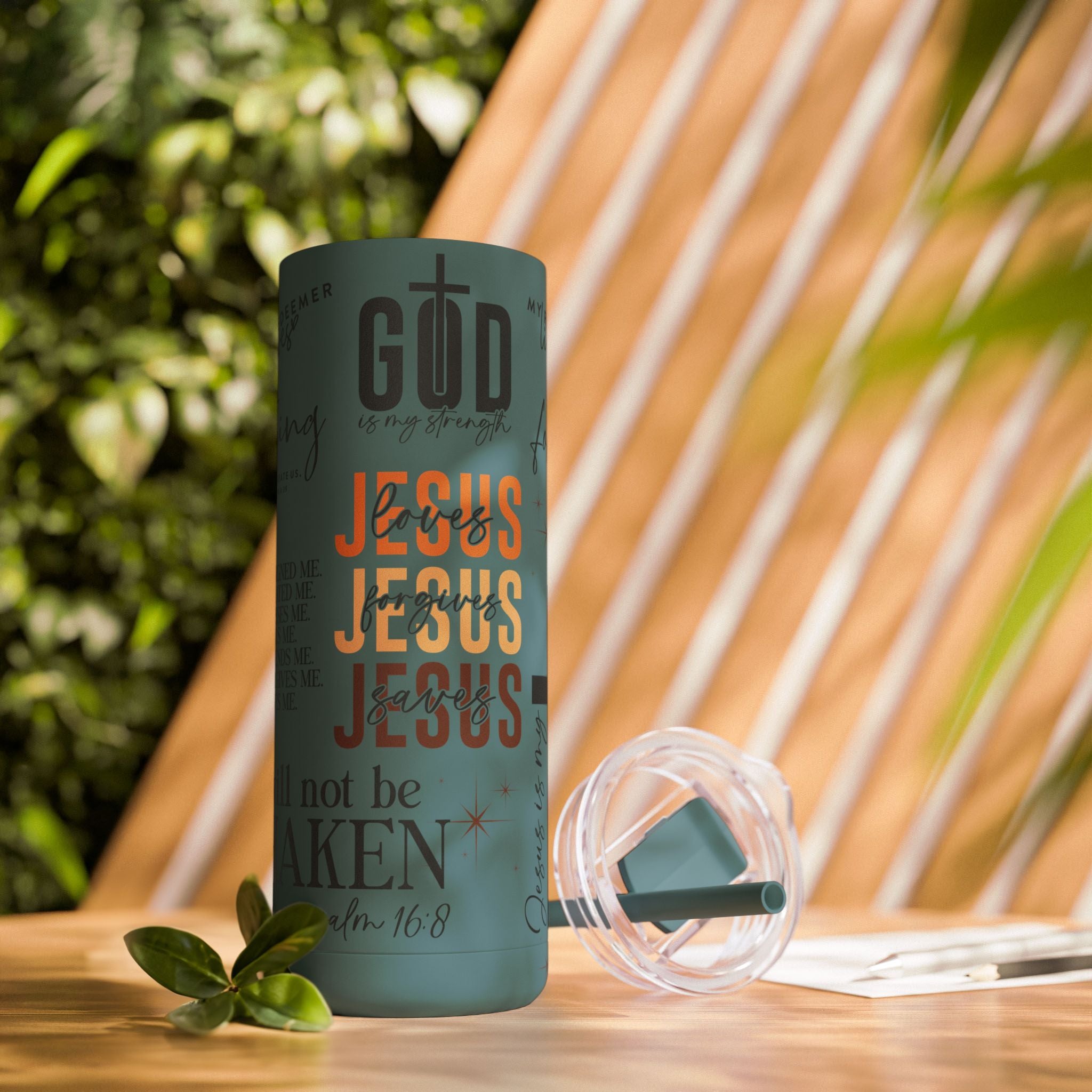 Inspirational Christian Skinny Tumbler 20oz Jesus Faith Gift, Bible Verse Travel Mug, Motivational Drinkware, Christian Prefect Gift