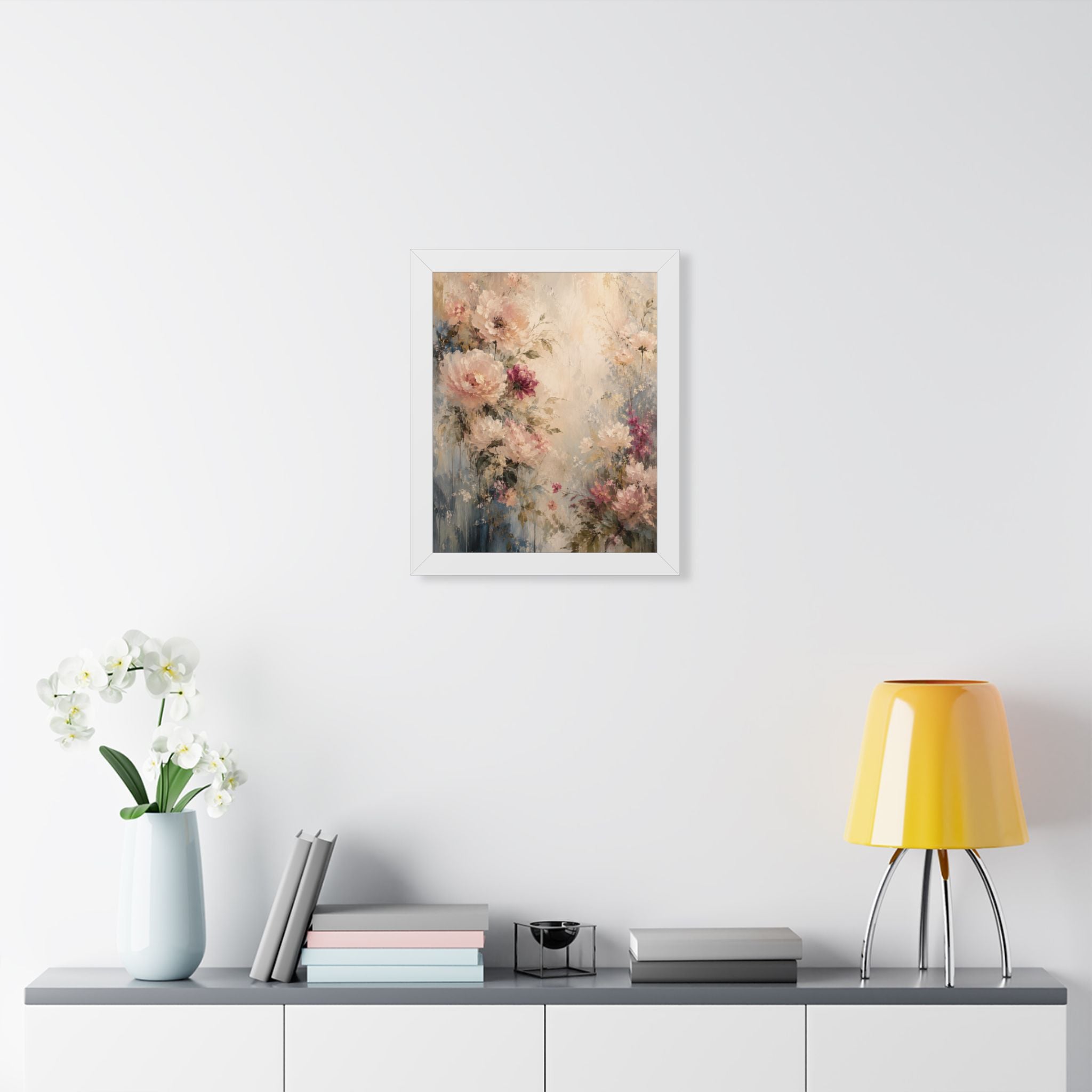 Soft Watercolor Peonies Framed Vertical Poster | Floral Wall Art