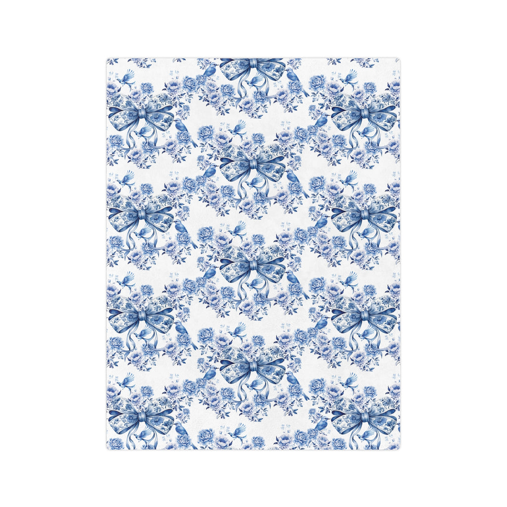 Elegant Blue Bow Chinoiserie Blanket – Soft & Cozy Throw in 60x50 & 80x60, Vintage Bird & Floral Design, Lightweight, Warm, Perfect for Home & Gift Giving Housewarming Gift Throw