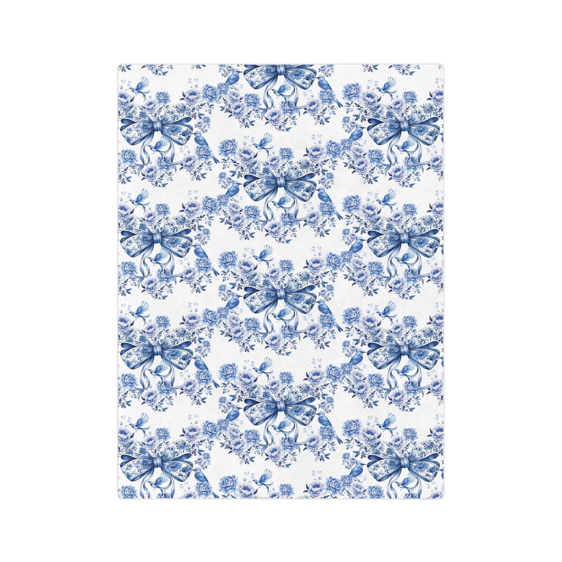 Elegant Blue Bow Chinoiserie Blanket – Soft & Cozy Throw in 60x50 & 80x60, Vintage Bird & Floral Design, Lightweight, Warm, Perfect for Home & Gift Giving Housewarming Gift Throw