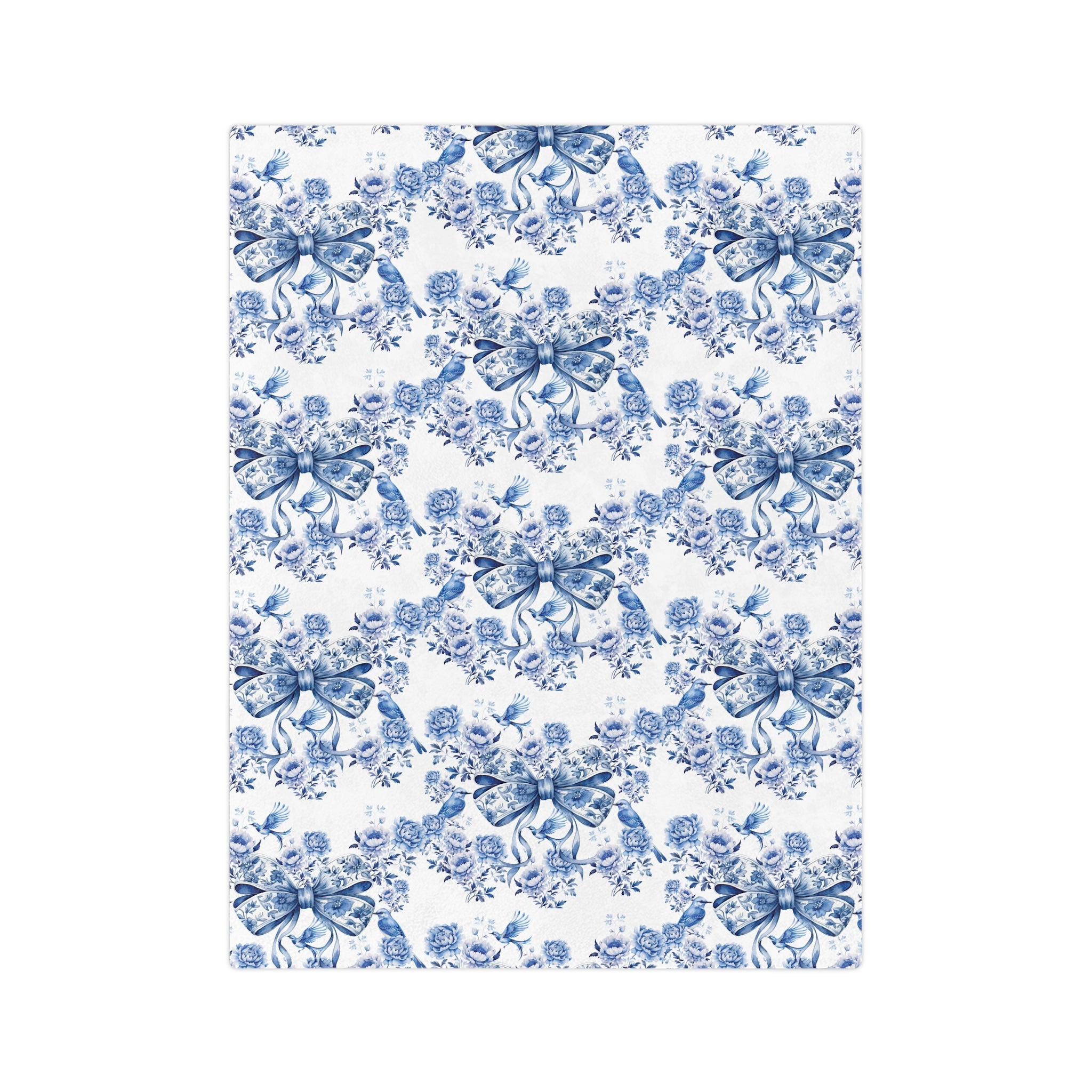 Elegant Blue Bow Chinoiserie Blanket – Soft & Cozy Throw in 60x50 & 80x60, Vintage Bird & Floral Design, Lightweight, Warm, Perfect for Home & Gift Giving Housewarming Gift Throw