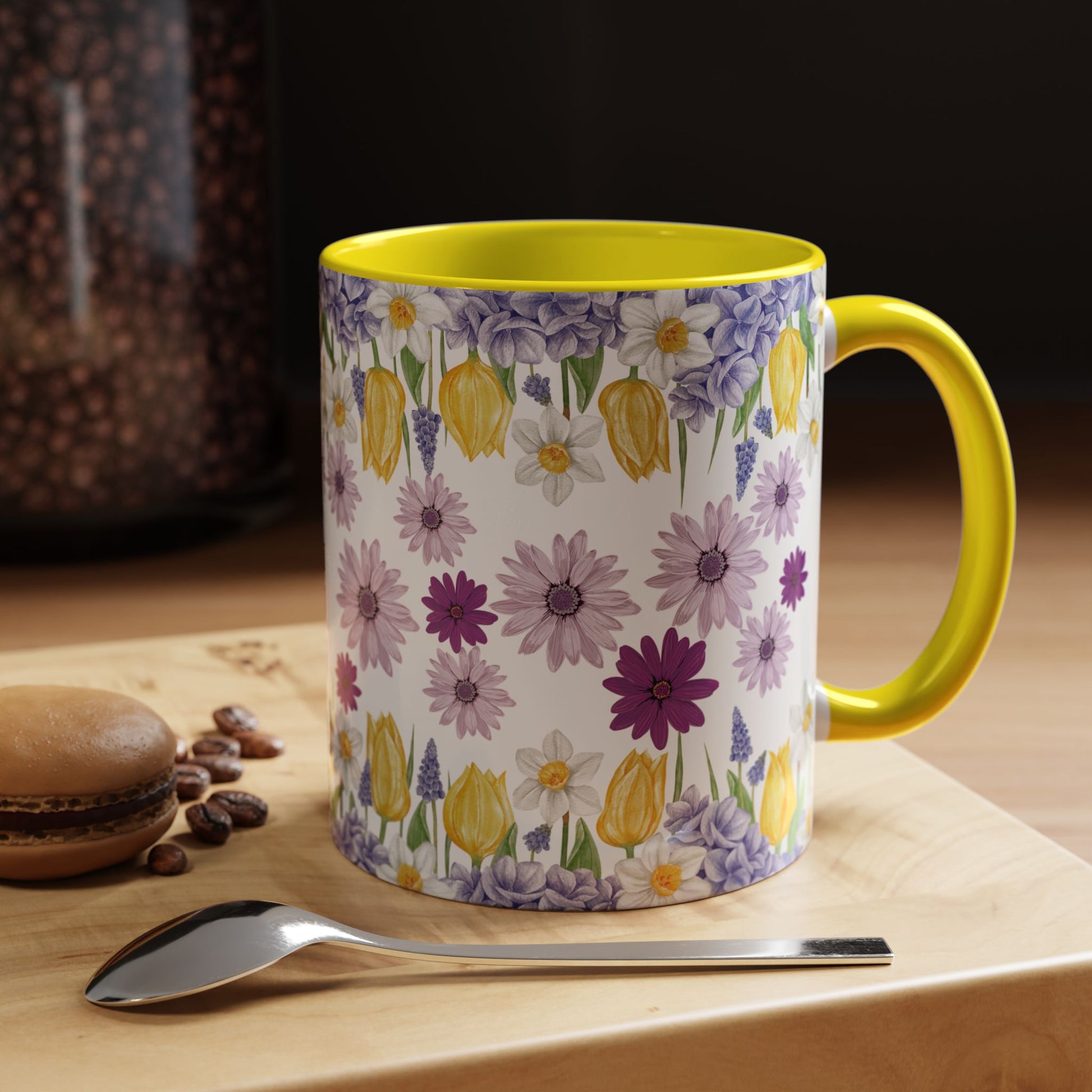 Botanical Floral Mug  Lavender & Yellow Flowers, Ceramic 11oz & 15oz Cup, Ideal Gift for Coffee Lovers, Mother's Day, or Cozy Spring Mornings