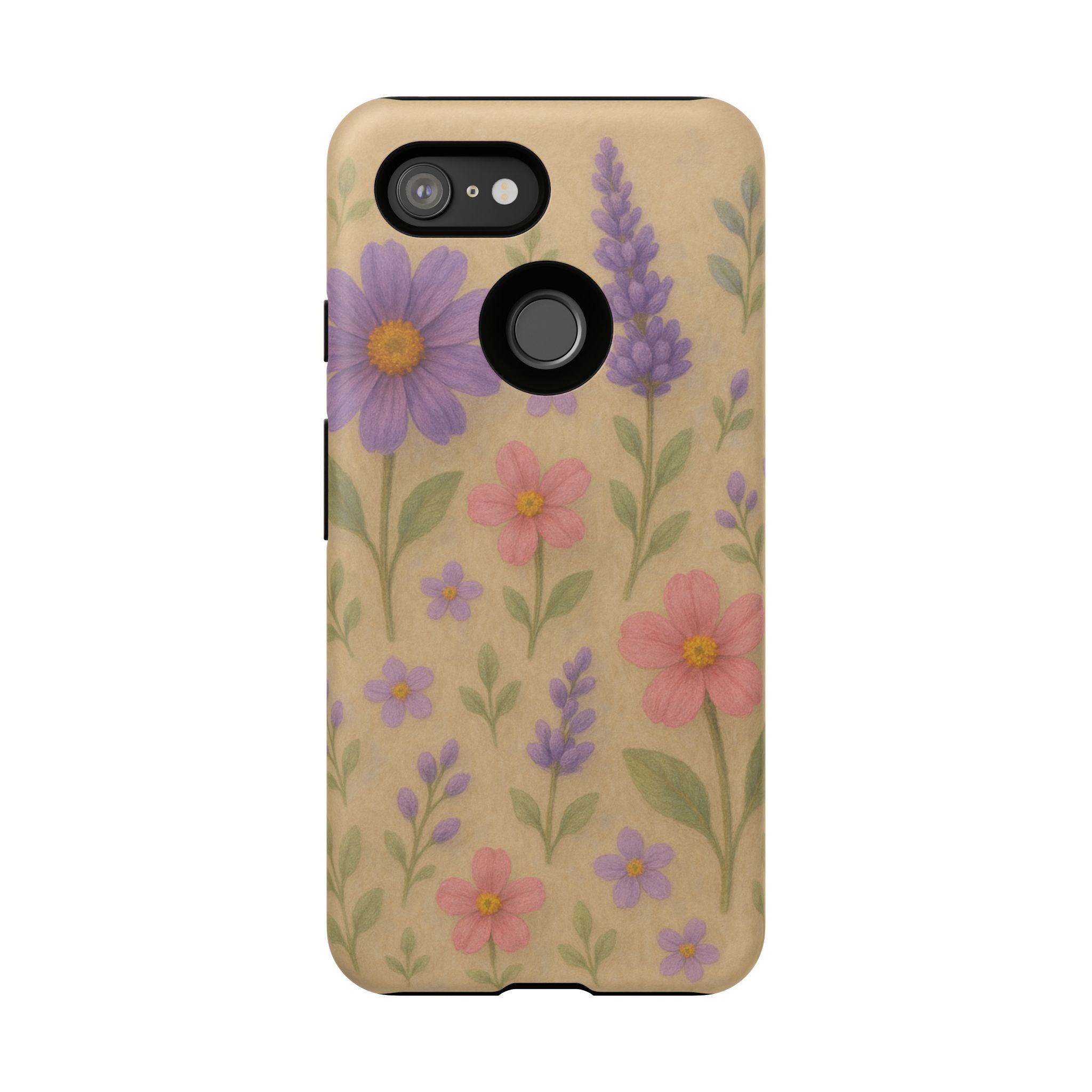 3D Illusion Wildflower Phone Case Cute Pastel Floral Design in Lavender, Pink, Mint Green – Aesthetic Protective Case for iPhone and  Android