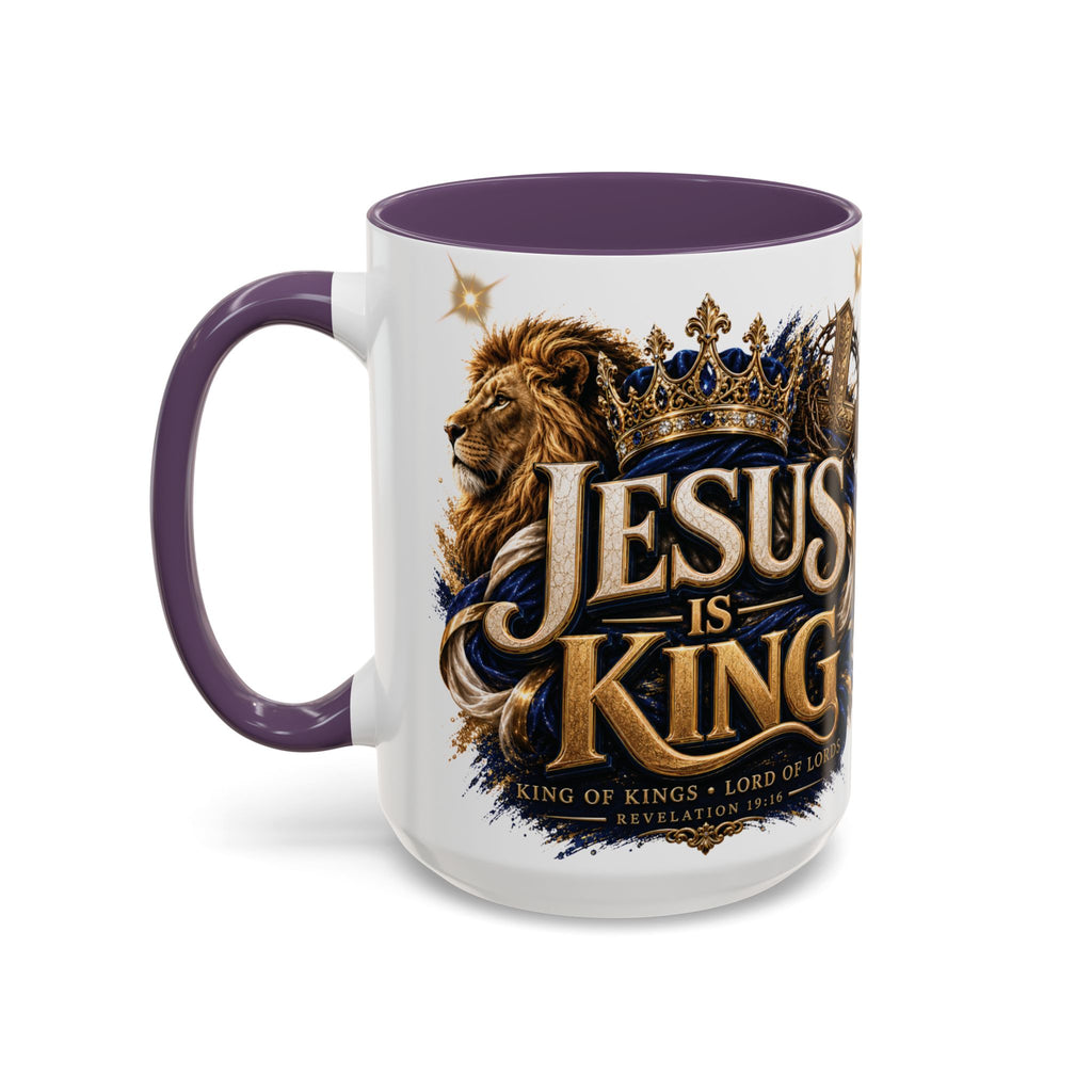Jesus Is King Coffee Mug Christian Faith Accent Mug (11/15oz) Gift for Dad Mom