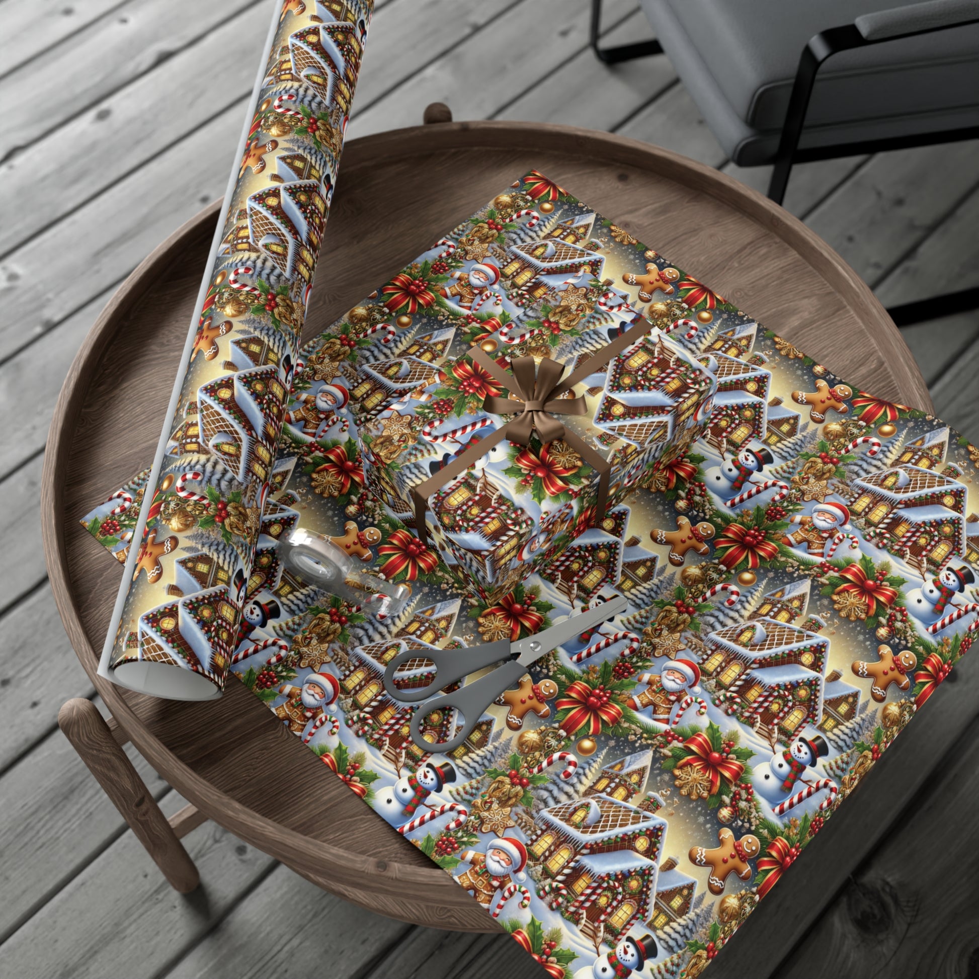 Gingerbread House & Snowman Christmas Wrapping Paper Festive Holiday Gift Wrap with Vibrant Perfect for Christmas Presents and Seasonal Decor - MRSBYVALLE