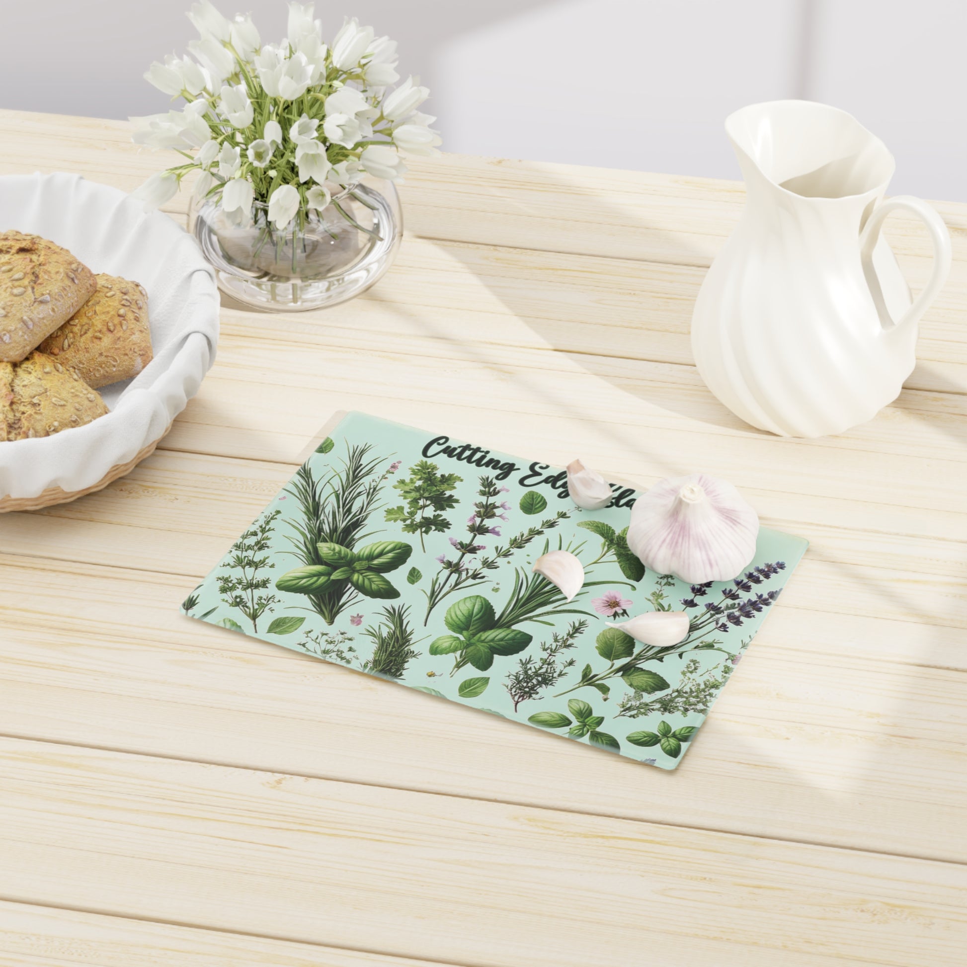 Herb Garden Tempered Glass Cutting Board | Durable, Heat-Resistant Surface with Realistic Herb Design | Perfect for Kitchen Prep, Chopping, and Serving with Style - MRSBYVALLE