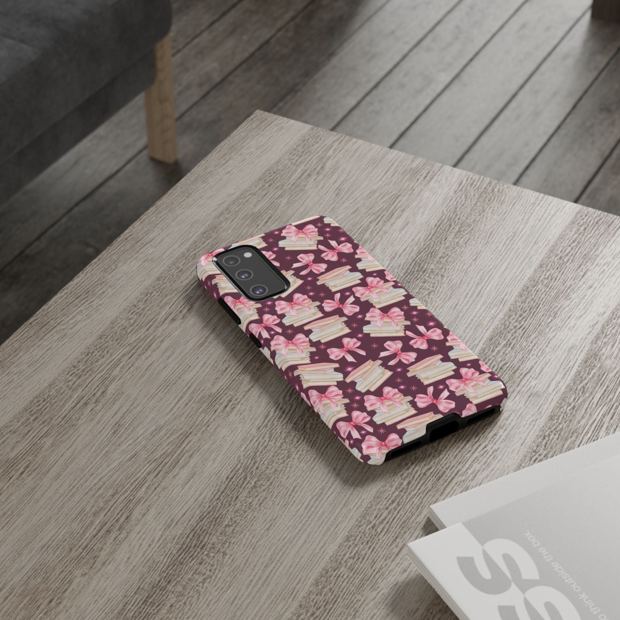 Coquette Pink Bows & Books Phone Case for iPhone 17 and Samsung, Pixel | Stylish Protective Cover Gift for Her Perfect for Floral Lover