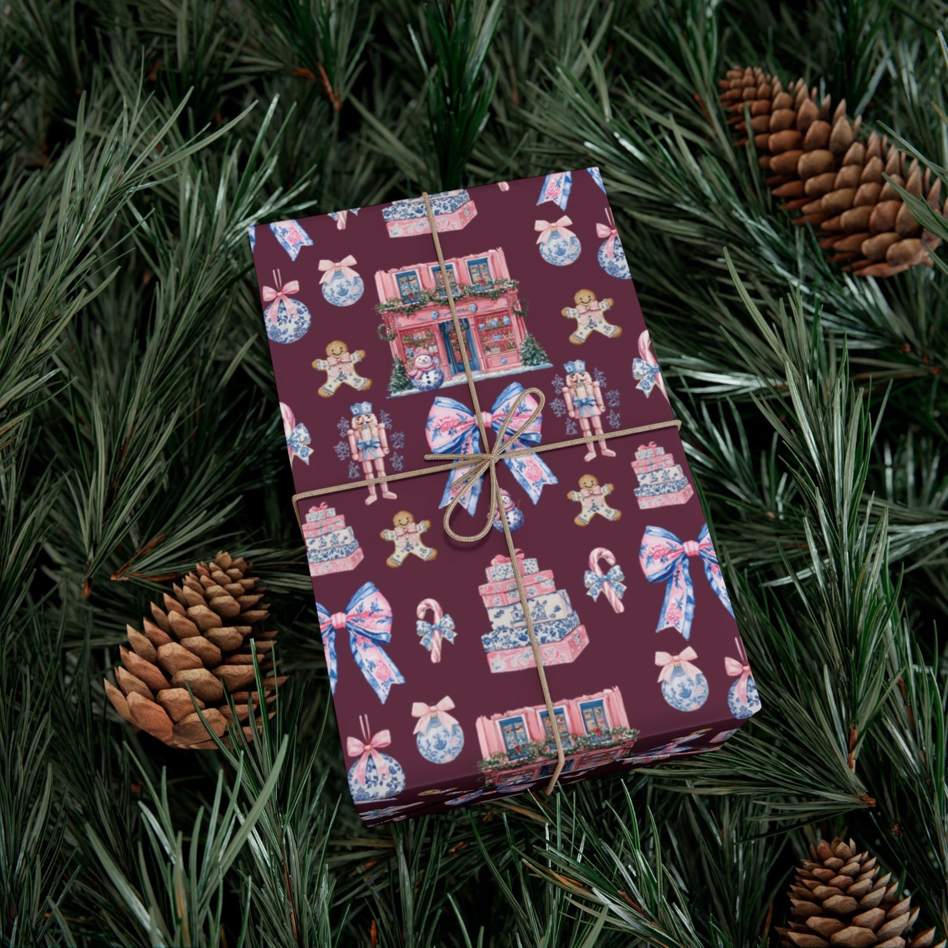 Pink & Blue Nutcracker Christmas Wrapping Paper with Bows & Holiday Elements – Ideal for Festive Gift Wrapping, Adding Cheer & Charm to Every Present Gifts - MRSBYVALLE