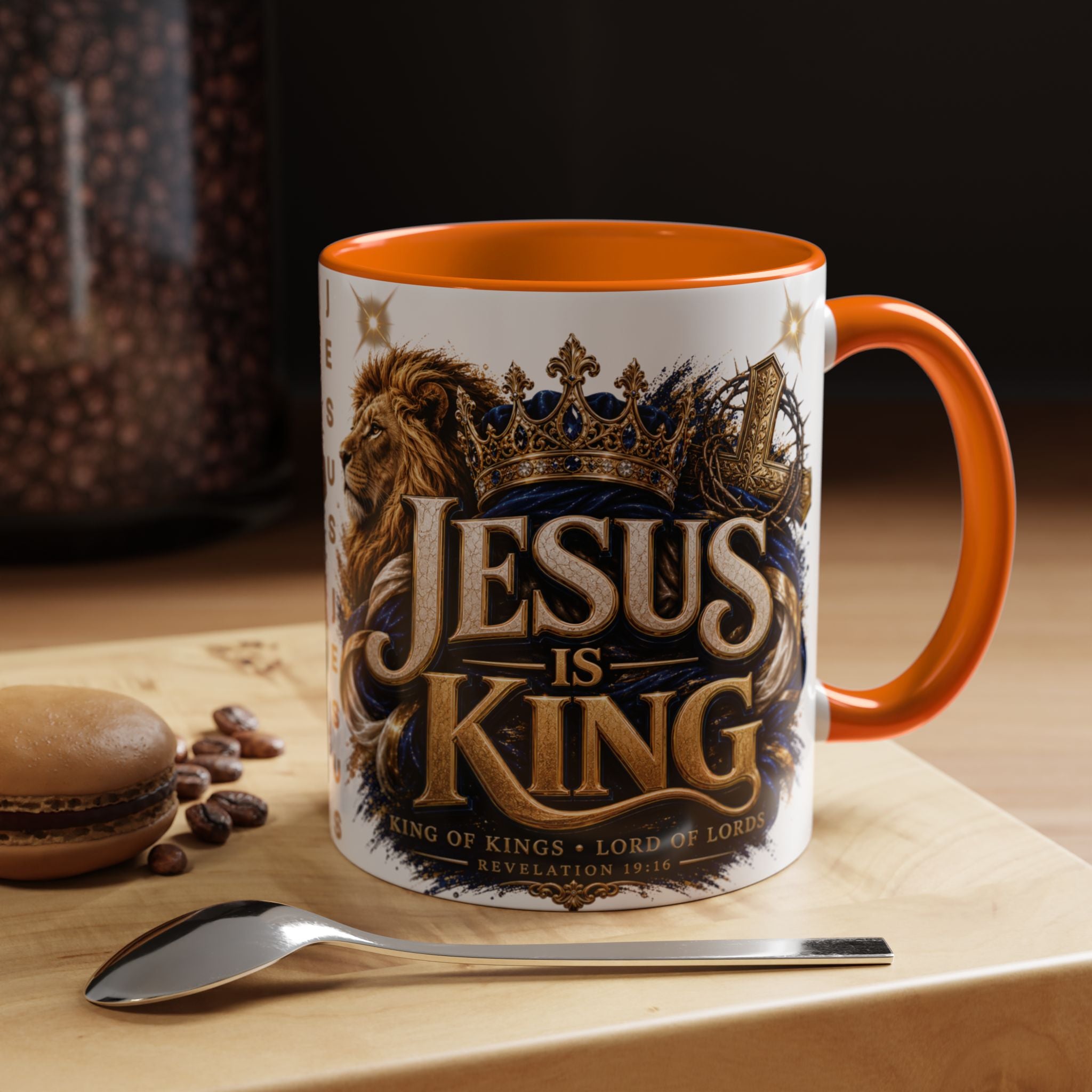 Jesus Is King Coffee Mug Christian Faith Accent Mug (11/15oz) Gift for Dad Mom