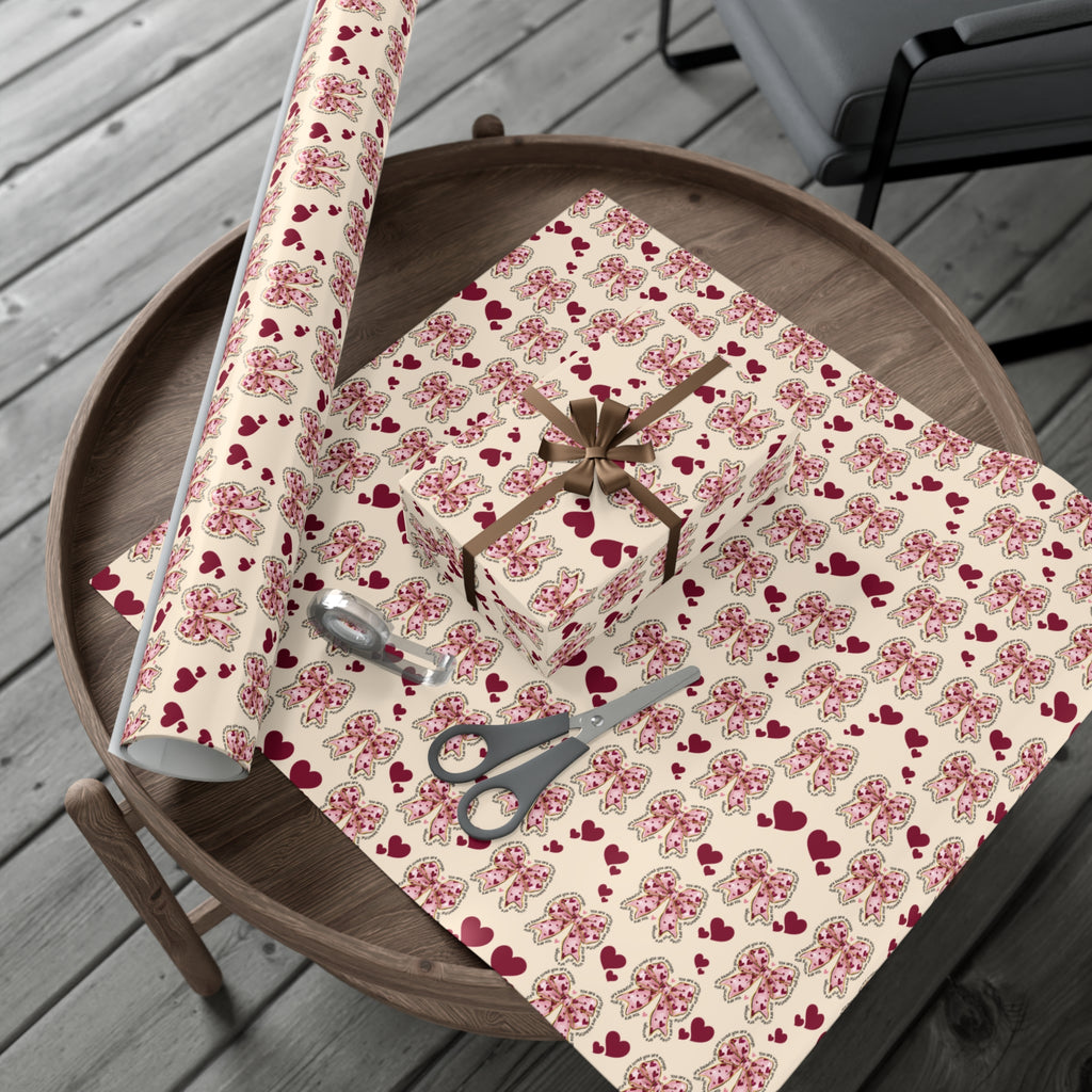 Charming Hearts & Pink Bows Wrapping Paper Elegant Gift Wrap for Any Occasion | Perfect for Birthdays, Anniversaries, and Special Celebrations Gift for Her - MRSBYVALLE