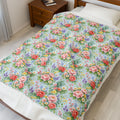 Icy Blue Watercolor Floral Velveteen Plush Blanket — Soft Floral Throw for Cozy Home & Gift