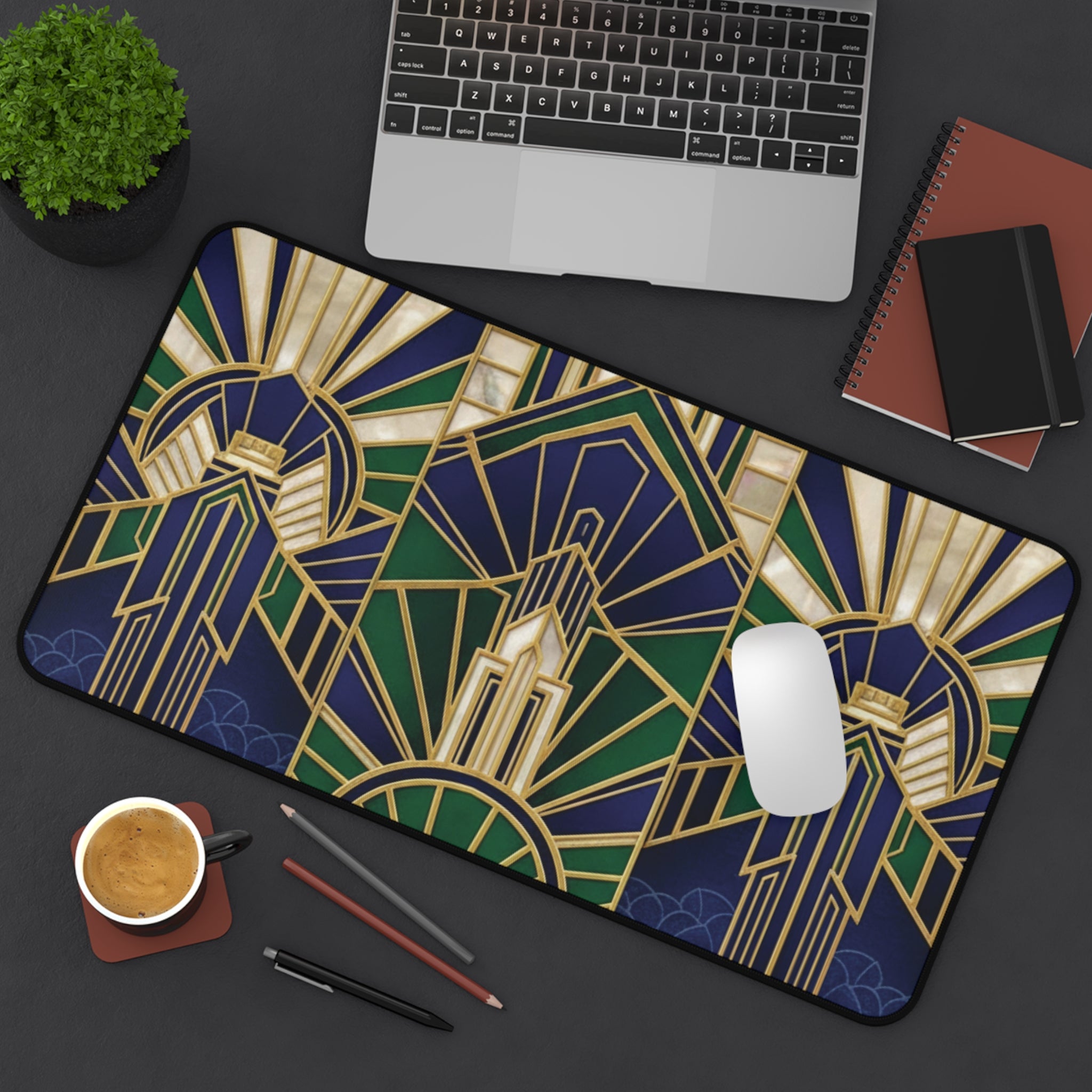 Imperial Art Deco Desk Mat – Gold & Navy Geometric Executive Pad