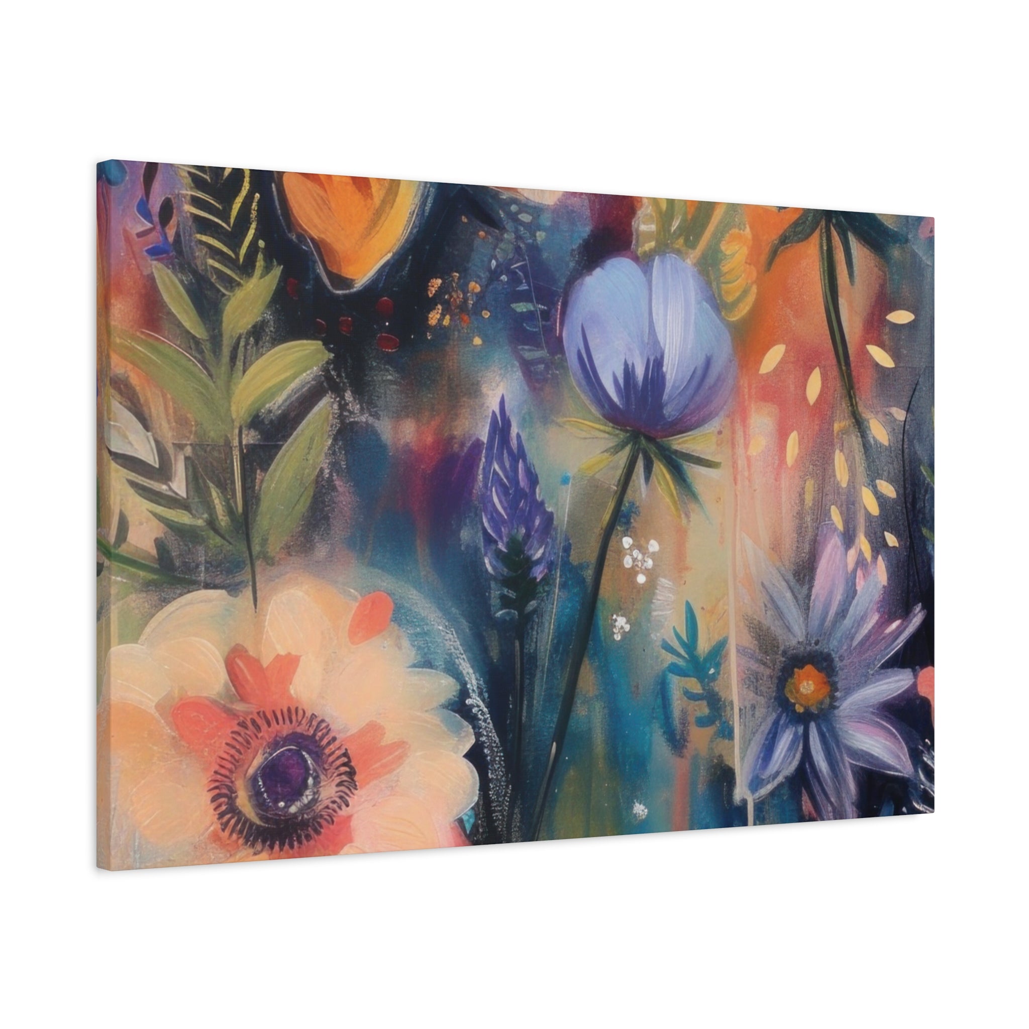Boho Floral Wall Art Matte Canvas Stretched, Vibrant Botanical Design, Perfect for Living Room, Bedroom, or Office Decor, Adds a Stylish Touch to Any Space1.25" - MRSBYVALLE