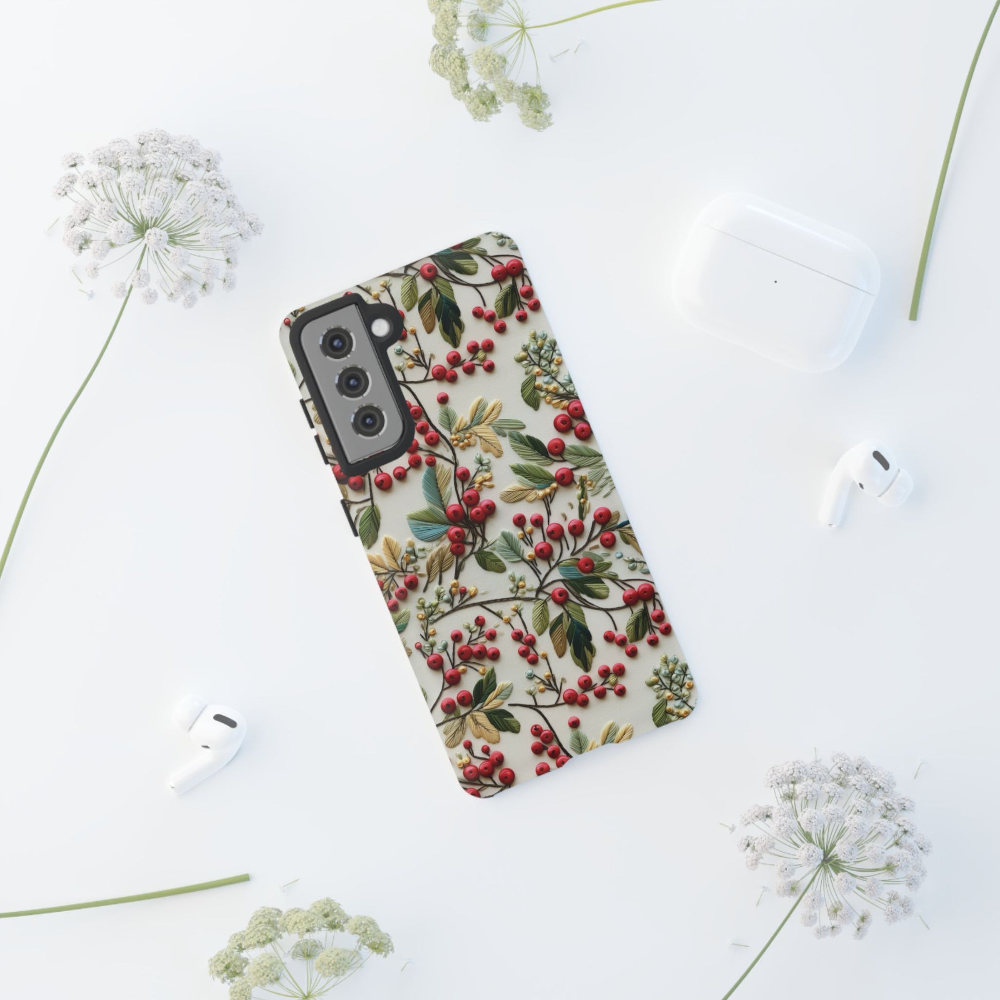 Holly Christmas Wildflowers Boho Chic Design Phone Case - Stylish, Protective Cover for All Models Gift for Mom Accessory Gift for Her