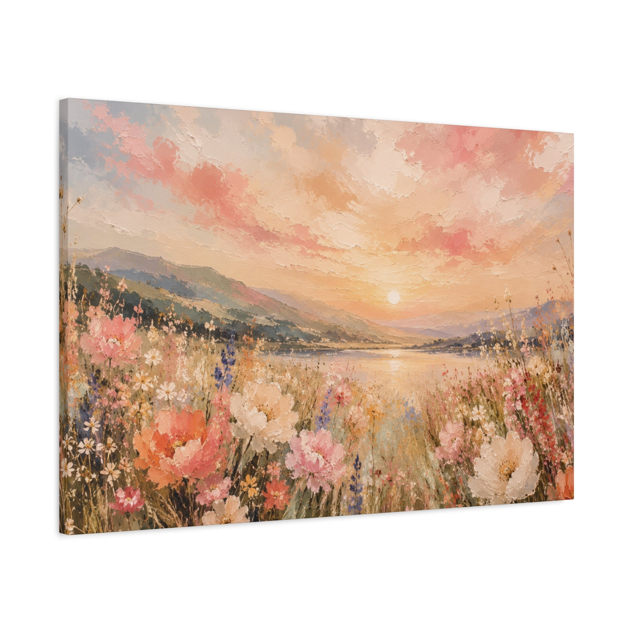Where Heaven Meets the Meadow Luxury Wildflower Landscape Canvas Wall Art Large Modern Floral Meadow Painting for Living Room  Bedroom Decor