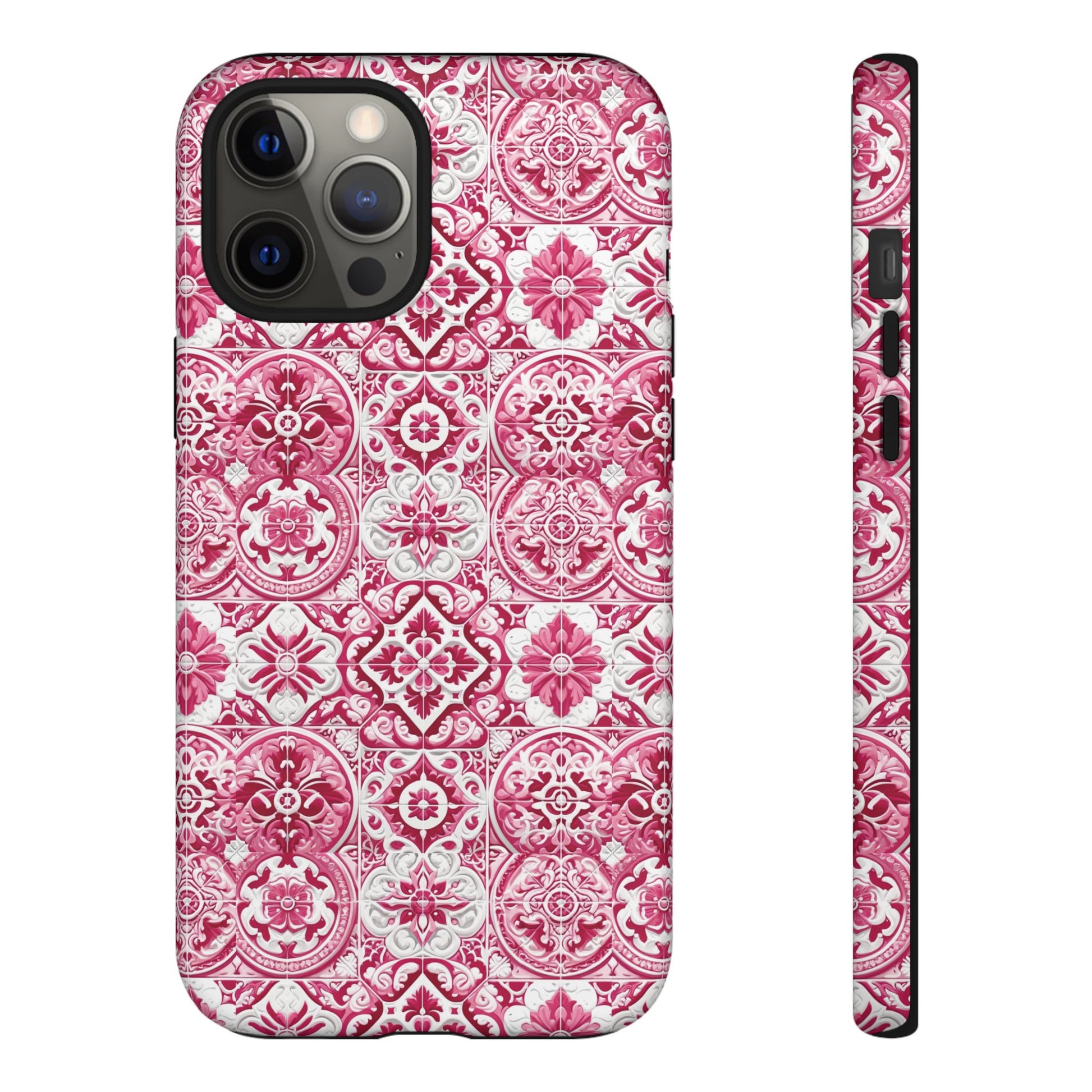 Pink and White Mediterranean Tile Design Phone Case - Stylish, Protective Cover for All Models Gift for Mom Accessory Gift for Her