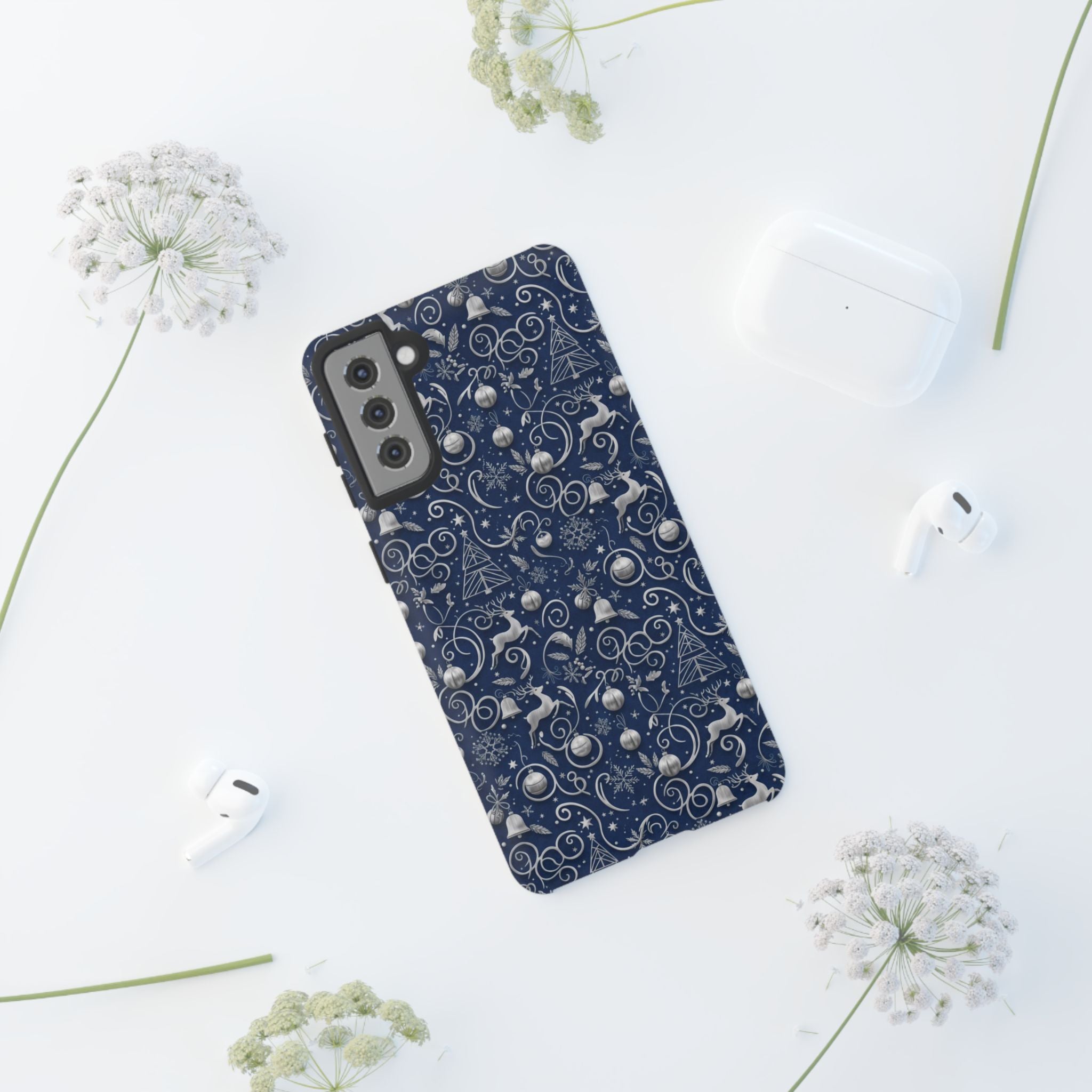 Coque Téléphone Noël Bleu & Argent – Motif Paillettes Festives pour iPhone 17, Tous iPhones & Galaxy | Cadeau MRSBYVALLE pour Elle