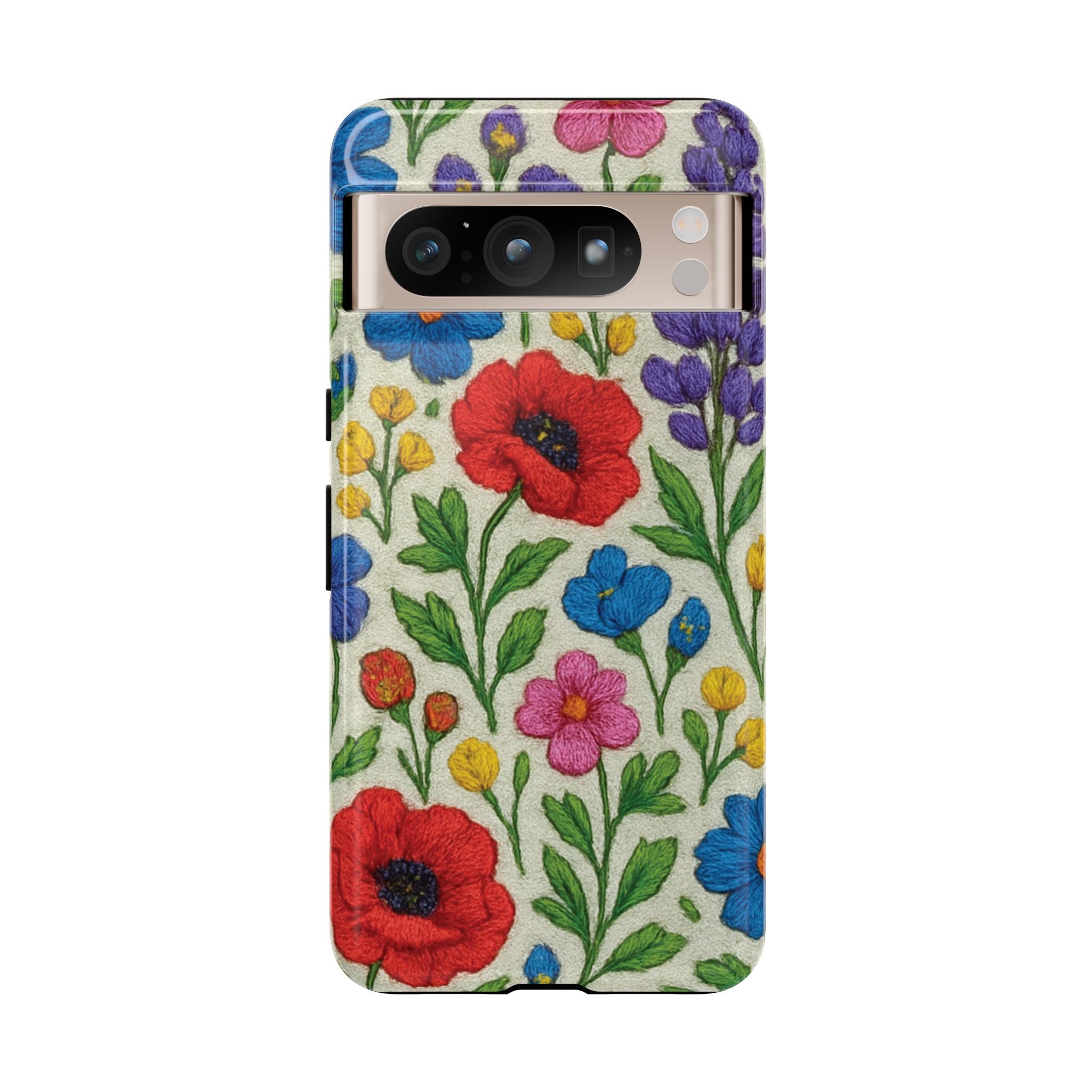 Bright 3D Illusion Wildflower Phone Case Cute Floral Design in Red, Pink, Blue – Aesthetic Protective Case for iPhone and  Android