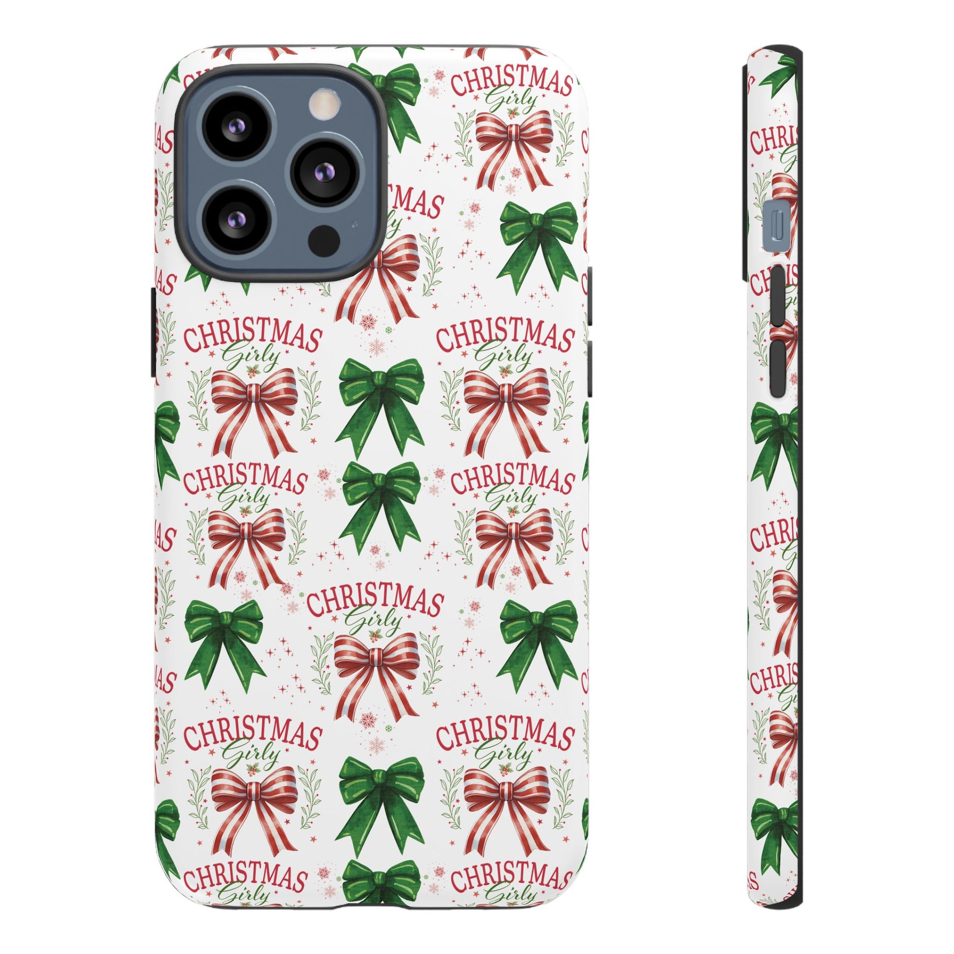 Girly Christmas Coquette Bows Pastel Phone Case for iPhone 17 16 15 23 Samsung, and Pixel | Stylish Protective Cover Gift for Her Perfect for Floral Lover