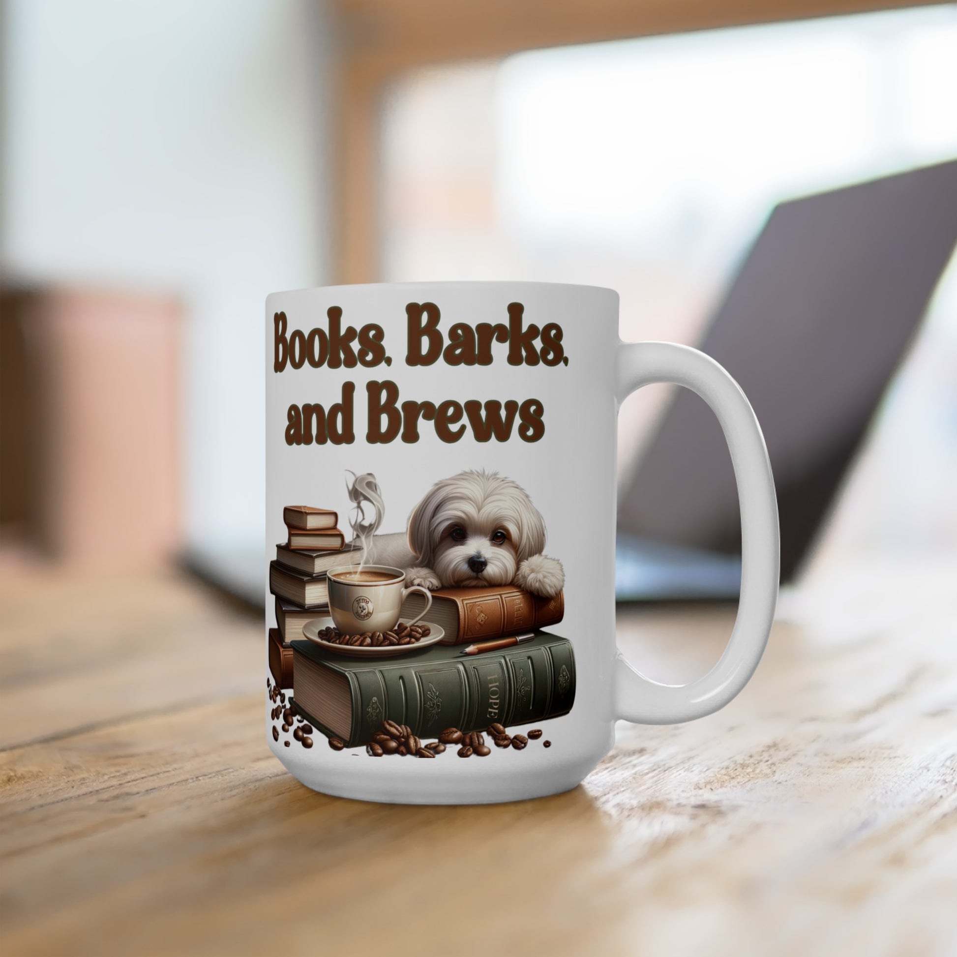 Books, Barks, and Brew Ceramic Coffee Mug Perfect for Dog Lovers and Bookworms | Available in 11 and 15 oz Cozy Coffee Moments with Canine Companions - MRSBYVALLE