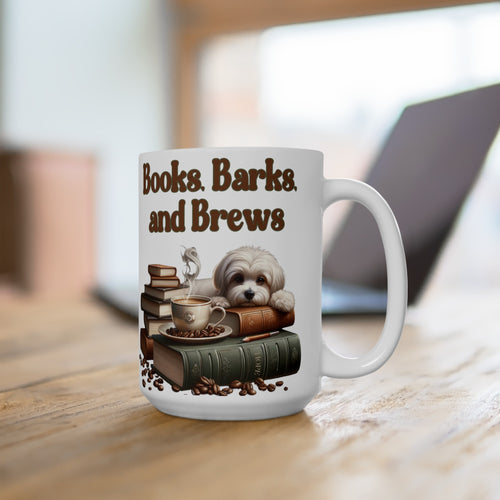 Books, Barks, and Brew Ceramic Coffee Mug Perfect for Dog Lovers and Bookworms | Available in 11 and 15 oz Cozy Coffee Moments with Canine Companions - MRSBYVALLE