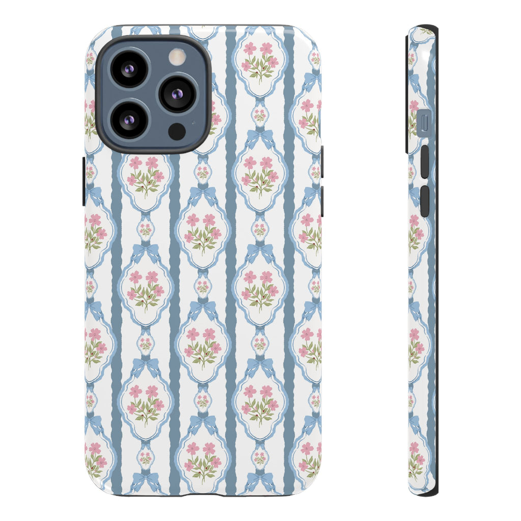 Coque de téléphone Vintage Nœud Bleu et Rose — Motif floral romantique « Tough Cases »