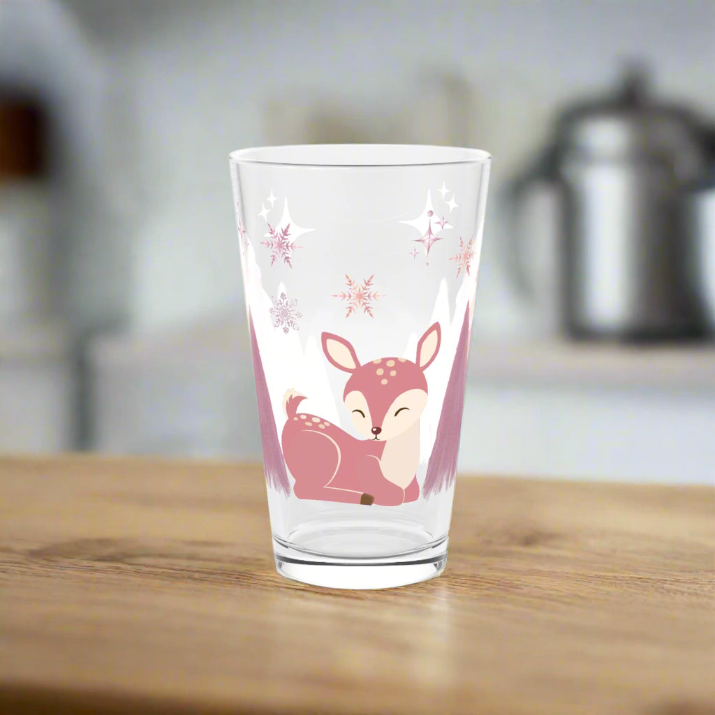 16oz Winter Deer Pint Glass, Pink & Lavender Christmas Cup, Whimsical Holiday Drinkware, Feminine Winter Bar Glass, Cute Xmas Gift, Cozy Vibes