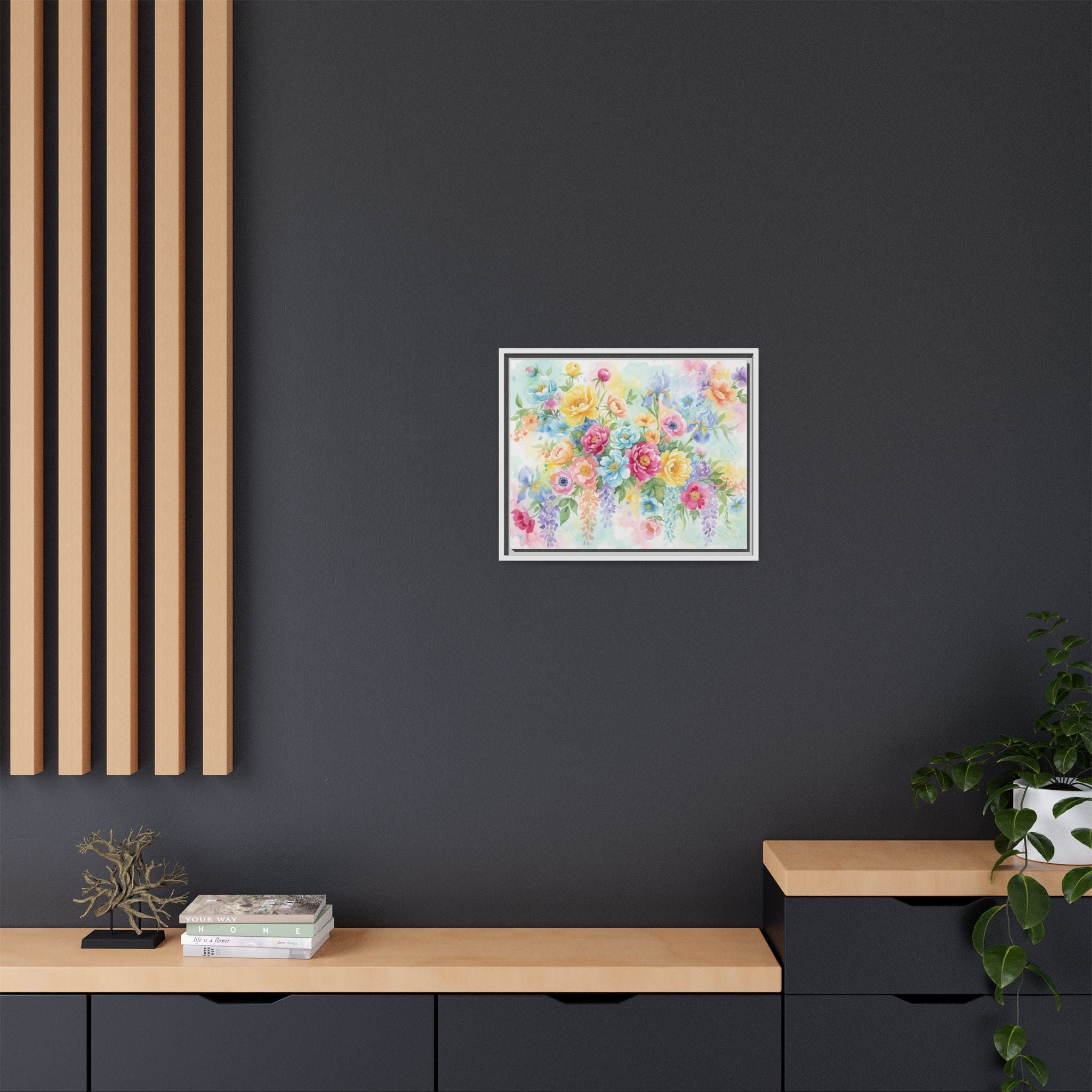 Toile Bouquet Floral Aquarelle, Art Mural Mat Encadré | Art Mural Multicolore