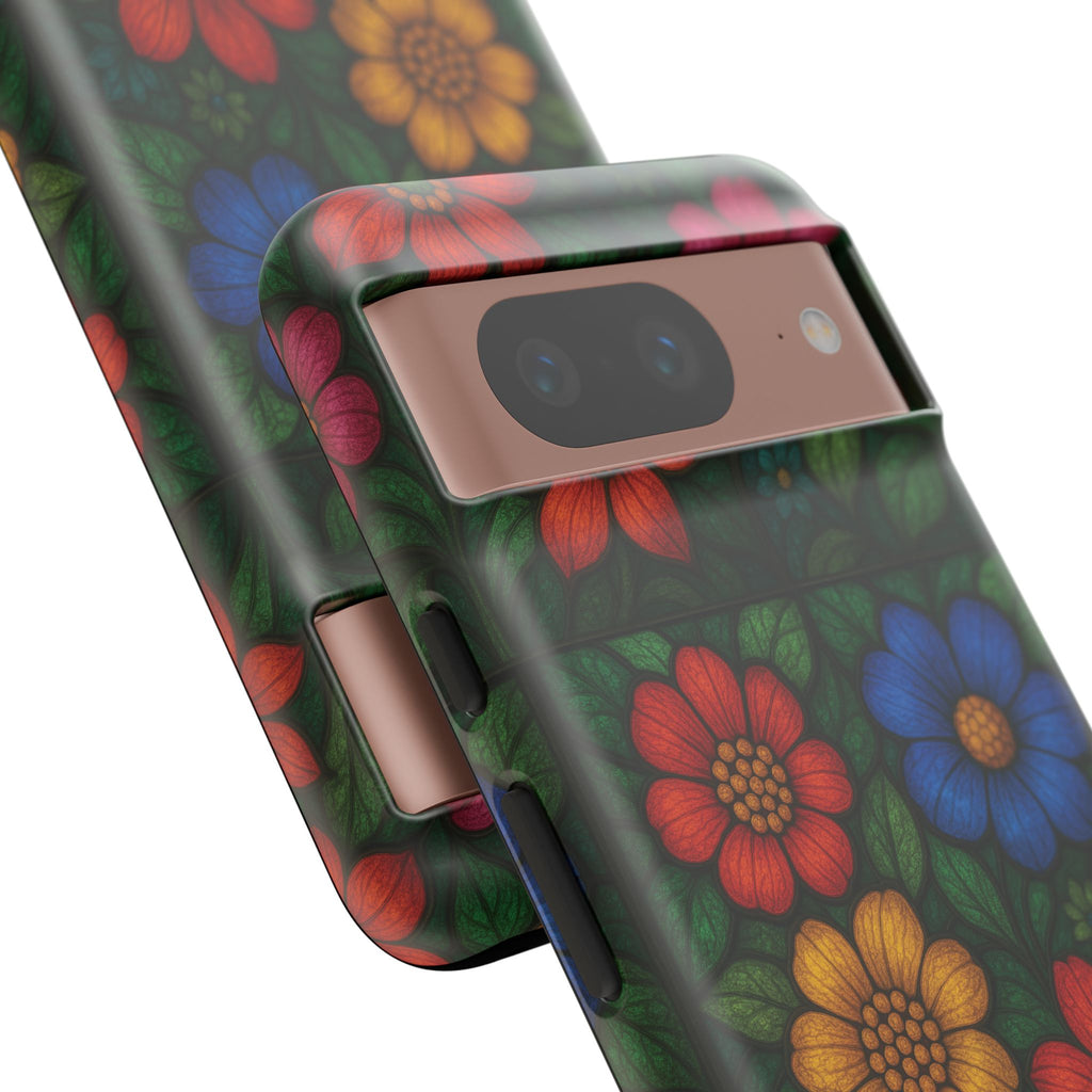 Coque de téléphone effet vitrail floral lumineux Art abstrait coloré, Étui de protection esthétique pour iPhone, Samsung et Google, Idée cadeau unique pour maman
